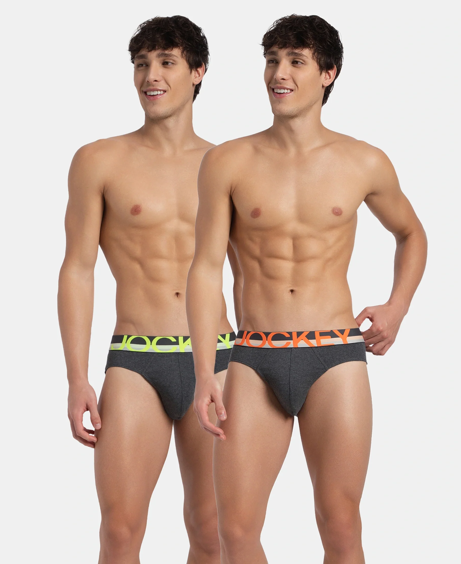 Super Combed Cotton Rib Solid Brief with Ultrasoft Waistband - Charcoal Melange (Pack of 2) - Image 5