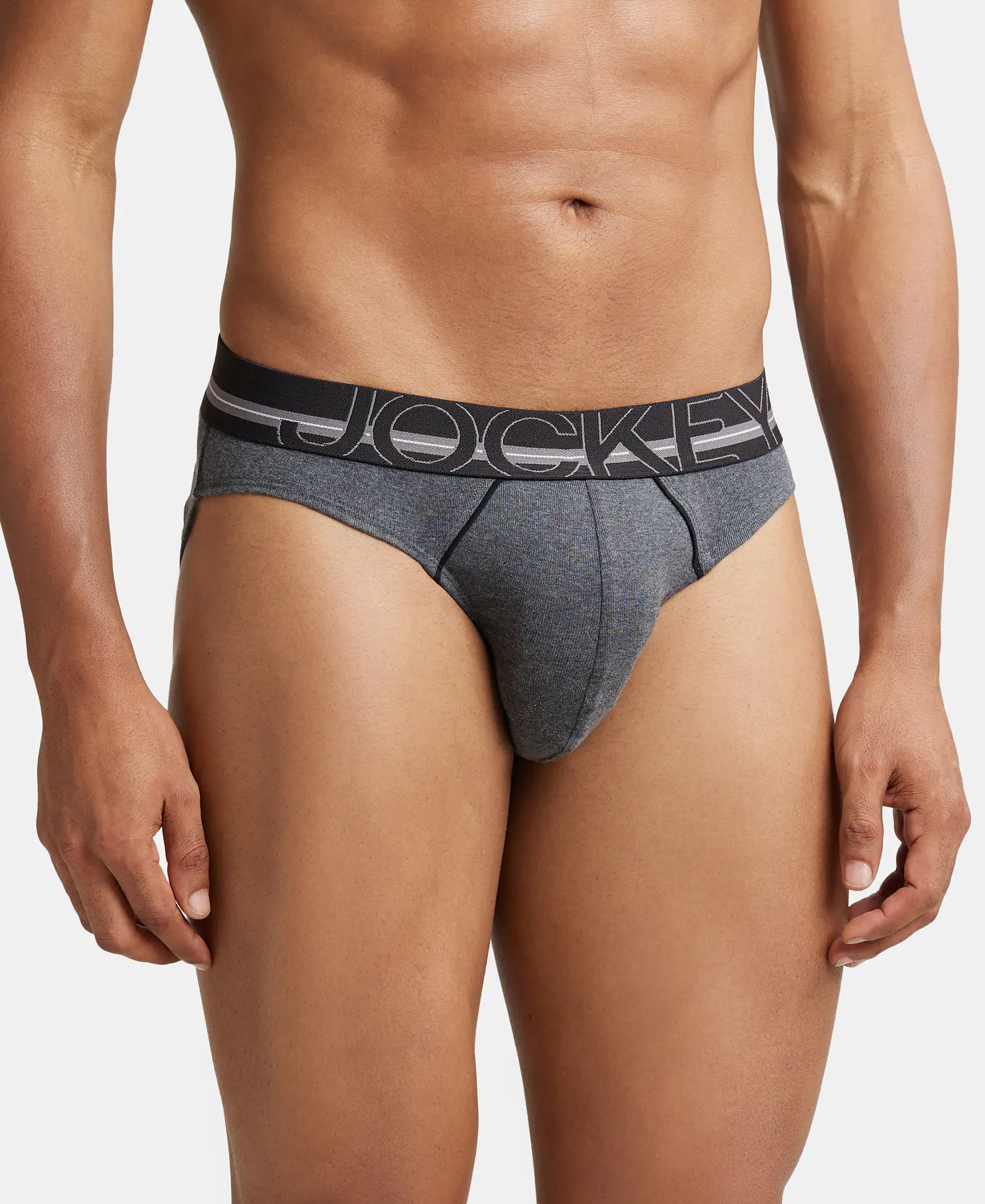 Super Combed Cotton Rib Solid Brief with Ultrasoft Waistband - Charcoal Melange - Image 2