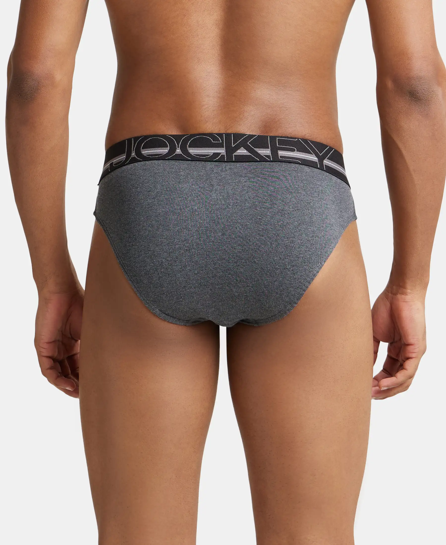 Super Combed Cotton Rib Solid Brief with Ultrasoft Waistband - Charcoal Melange - Image 3
