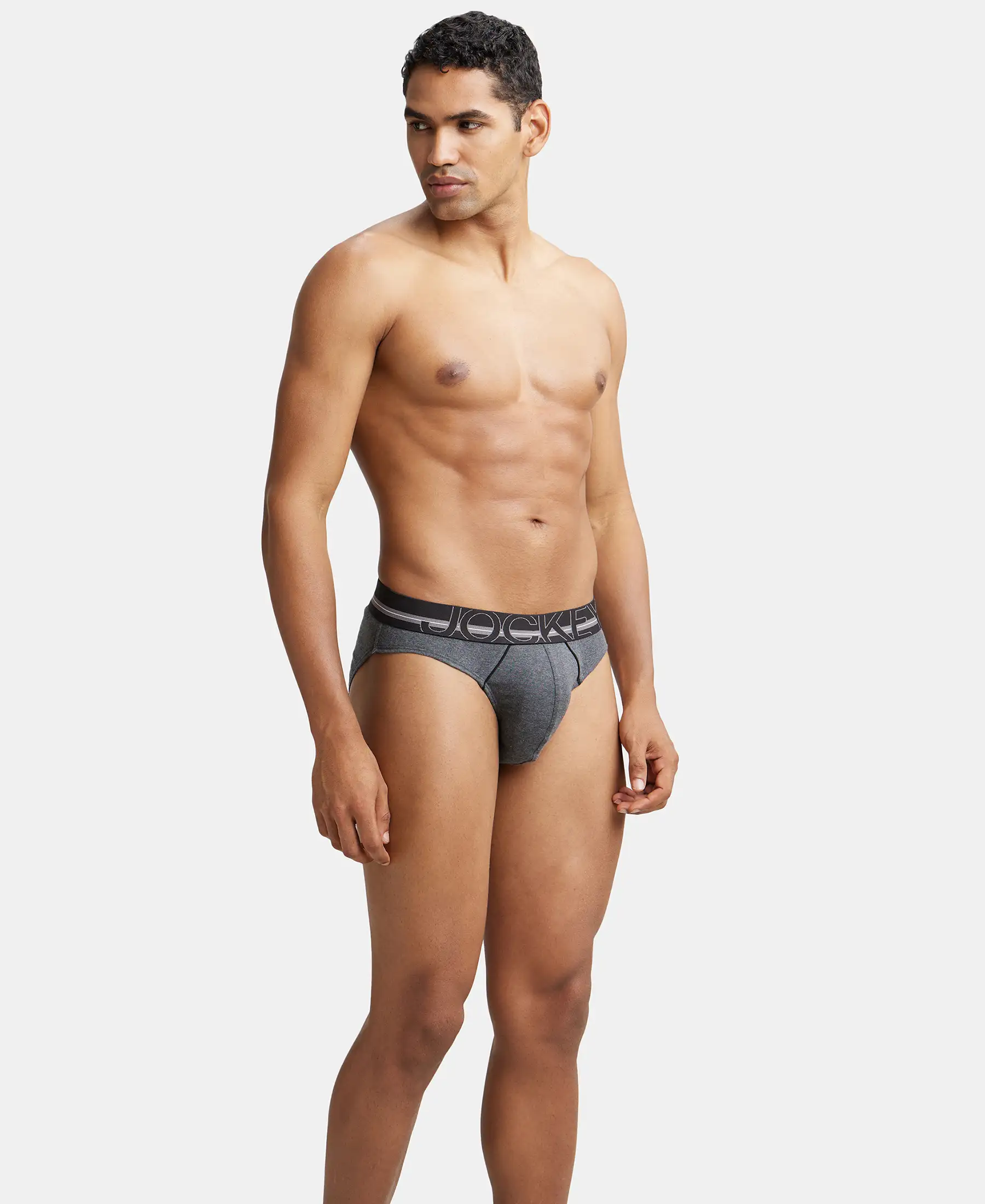 Super Combed Cotton Rib Solid Brief with Ultrasoft Waistband - Charcoal Melange - Image 4