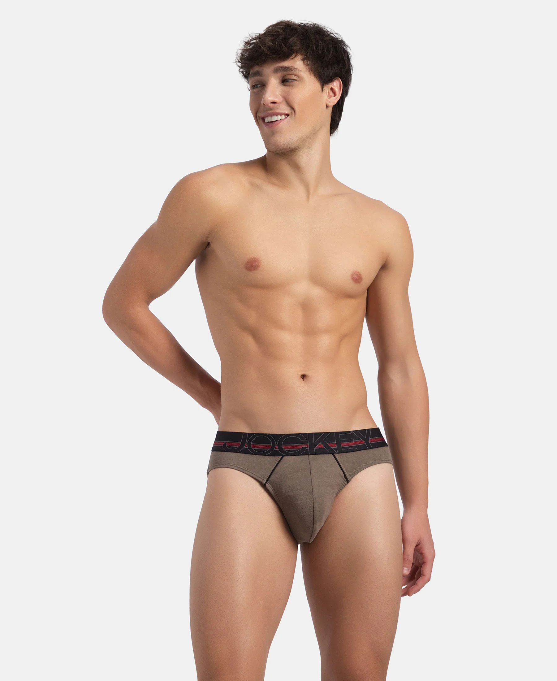 Super Combed Cotton Rib Solid Brief with Ultrasoft Waistband - Dark Khaki - Image 5
