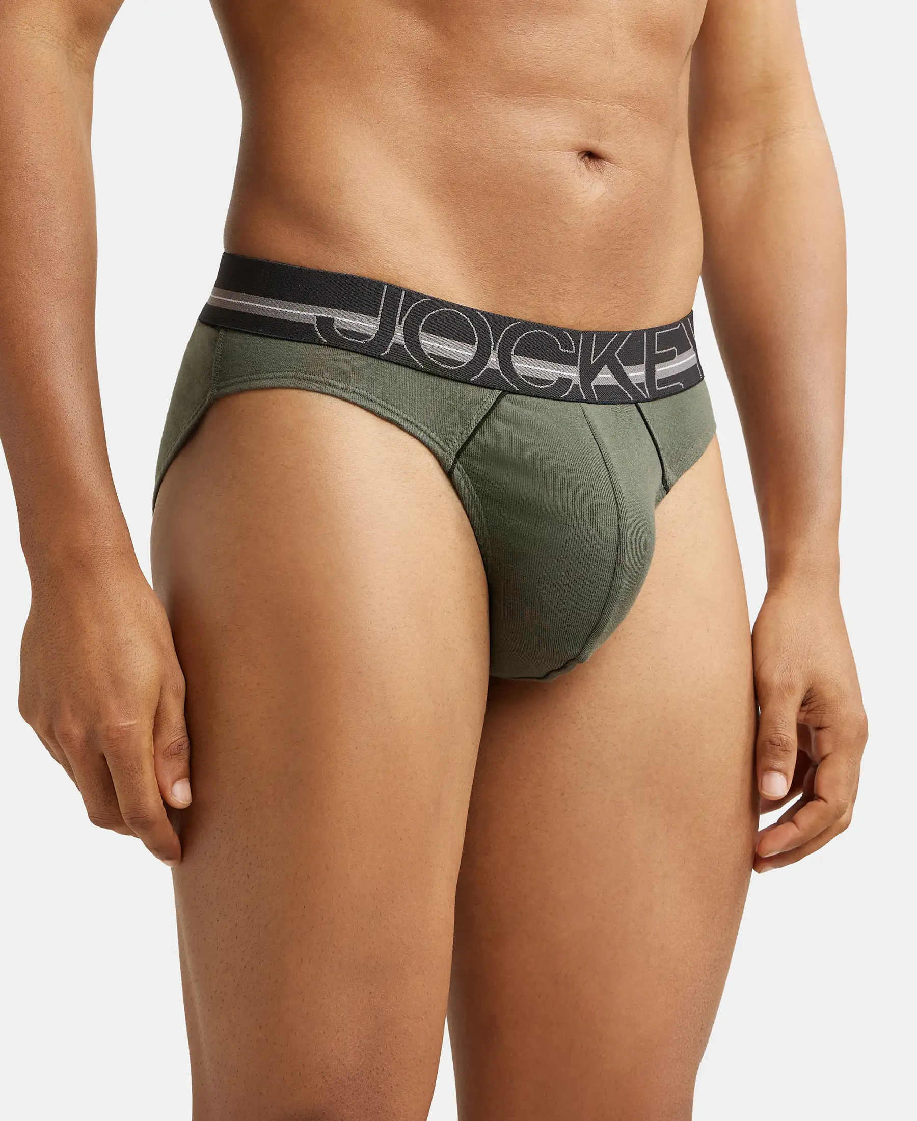 Super Combed Cotton Rib Solid Brief with Ultrasoft Waistband - Deep Olive (Pack of 2) - Image 2