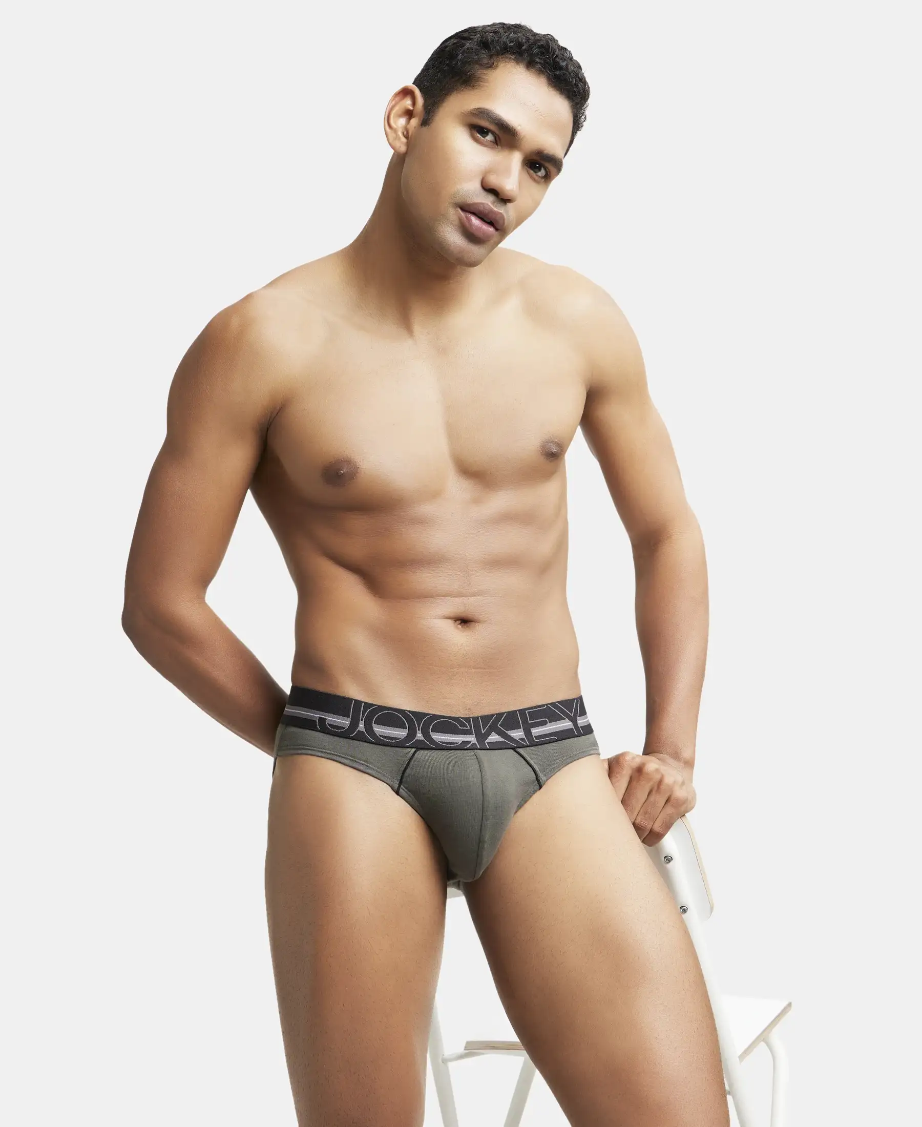 Super Combed Cotton Rib Solid Brief with Ultrasoft Waistband - Deep Olive - Image 5