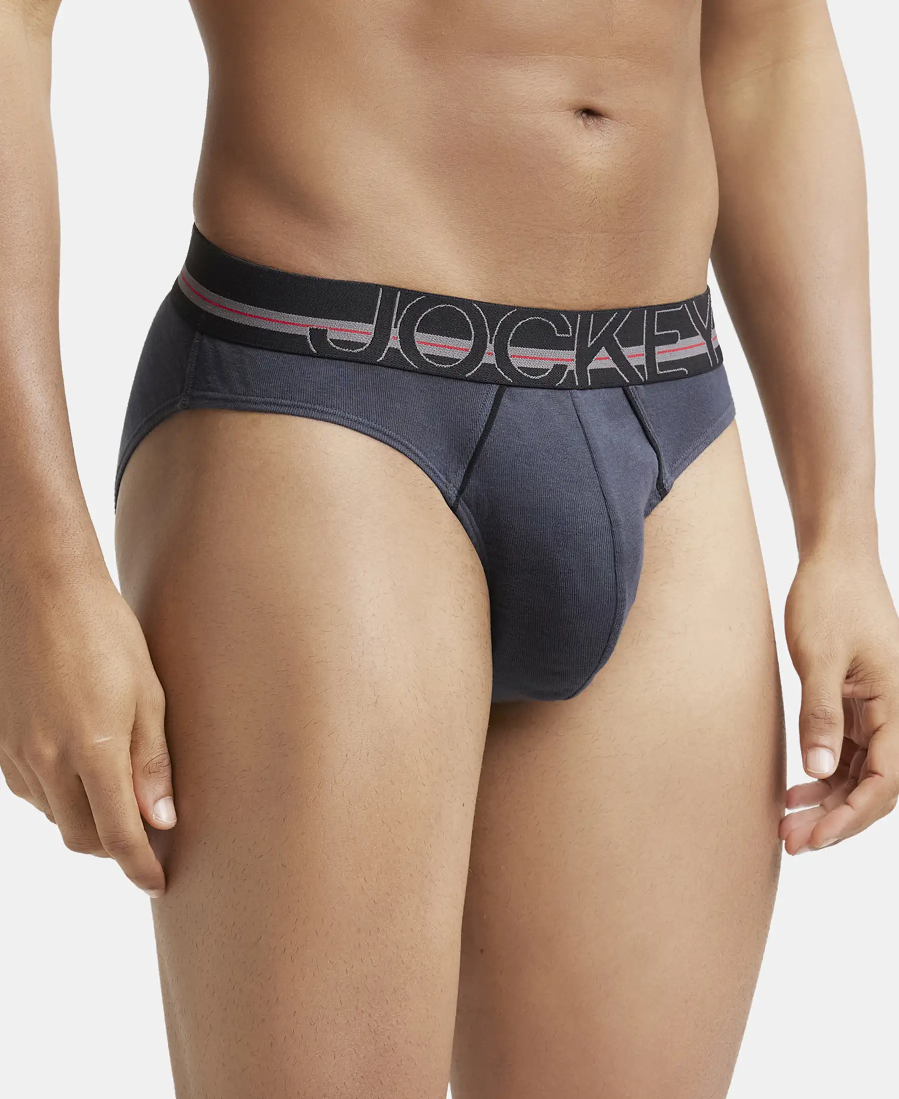 Super Combed Cotton Rib Solid Brief with Ultrasoft Waistband - Graphite (Pack of 2) - Image 2
