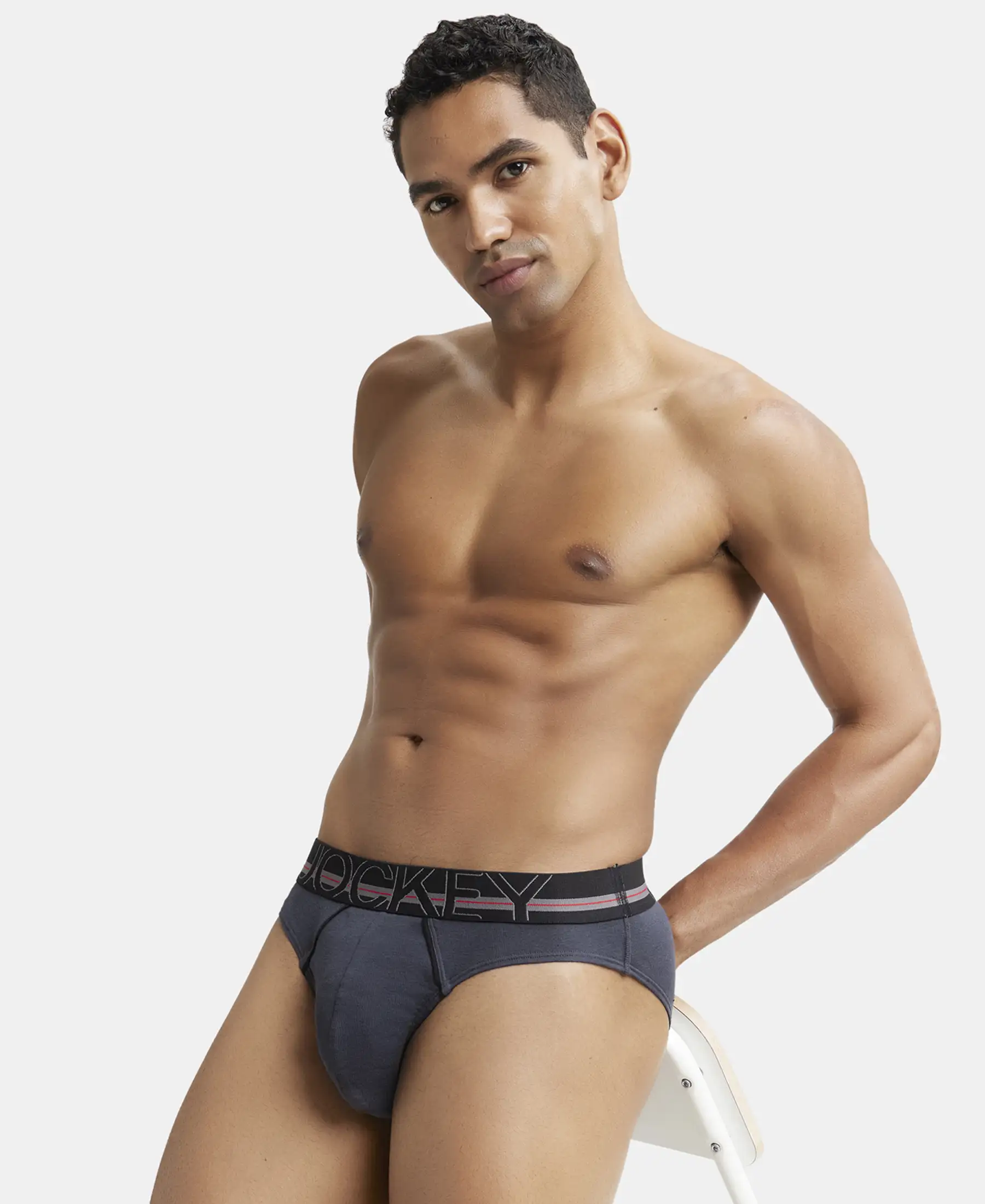 Super Combed Cotton Rib Solid Brief with Ultrasoft Waistband - Graphite (Pack of 2) - Image 8