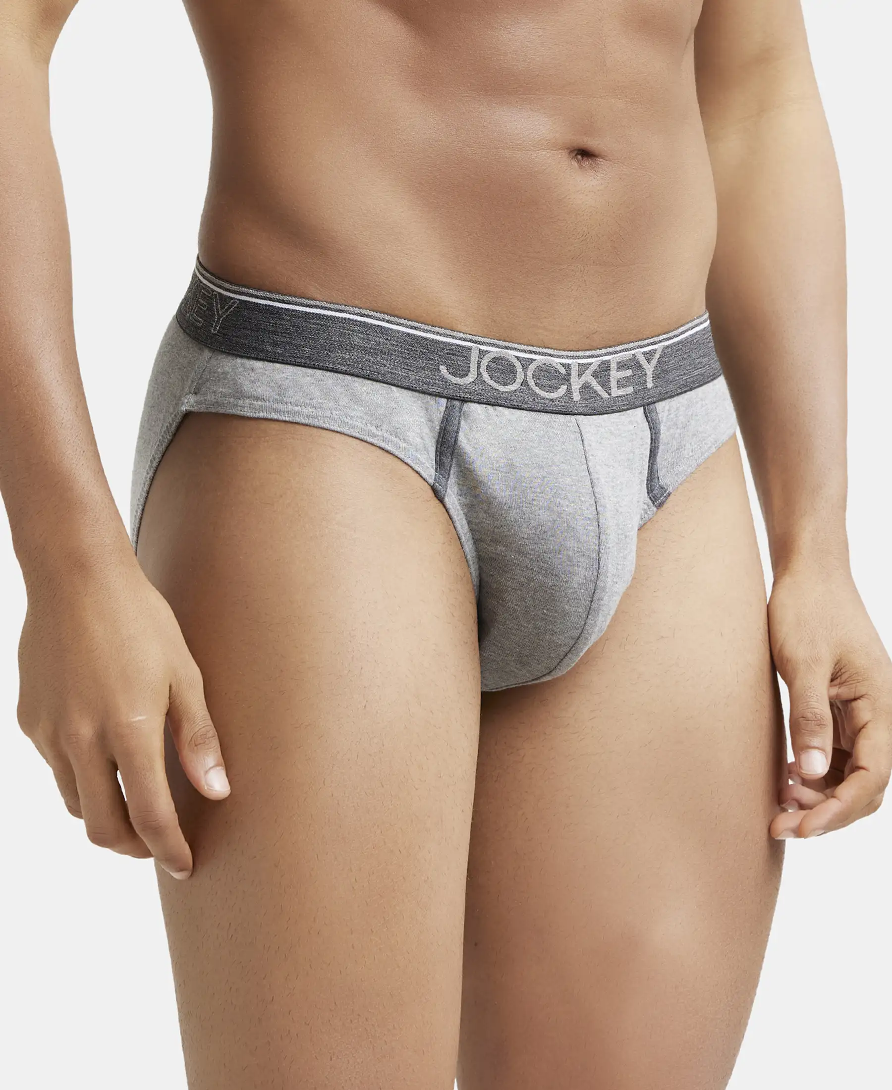 Super Combed Cotton Rib Solid Brief with Ultrasoft Waistband - Grey Melange - Image 2
