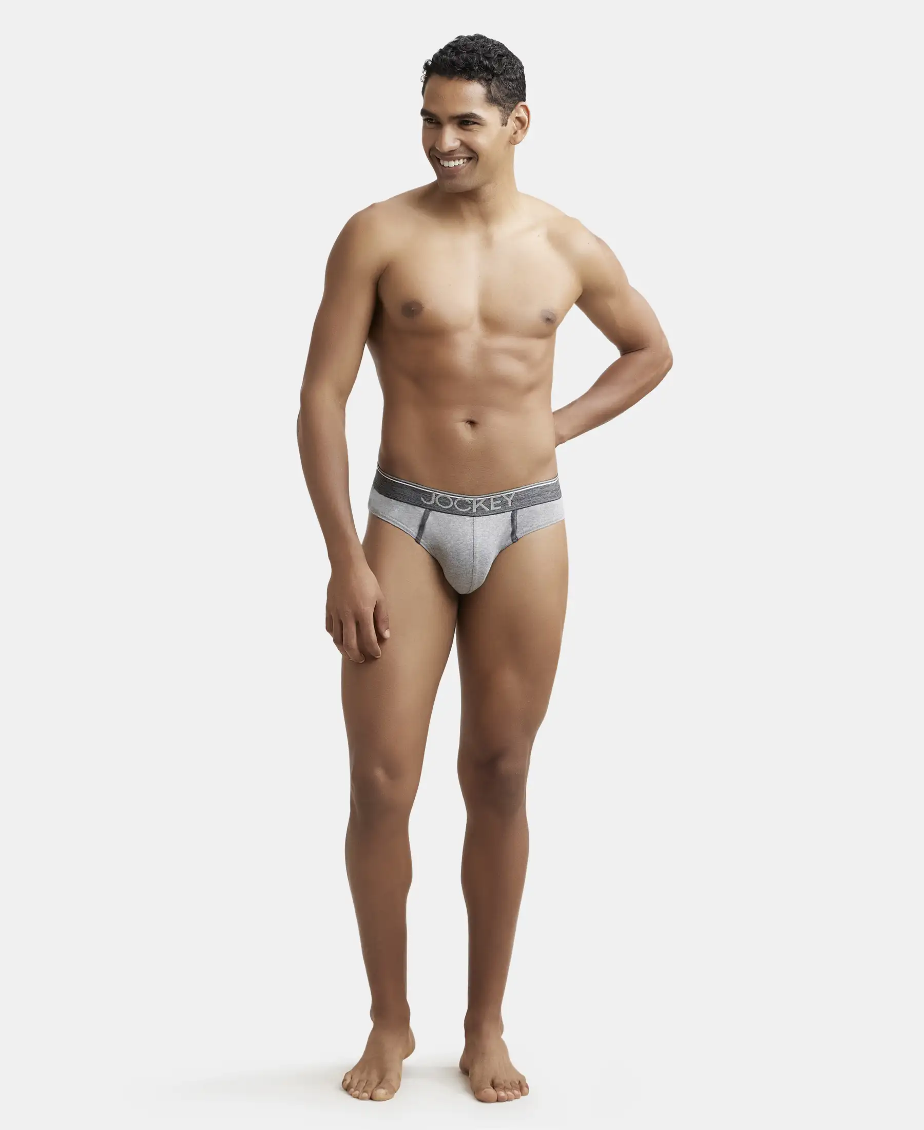 Super Combed Cotton Rib Solid Brief with Ultrasoft Waistband - Grey Melange (Pack of 2) - Image 5