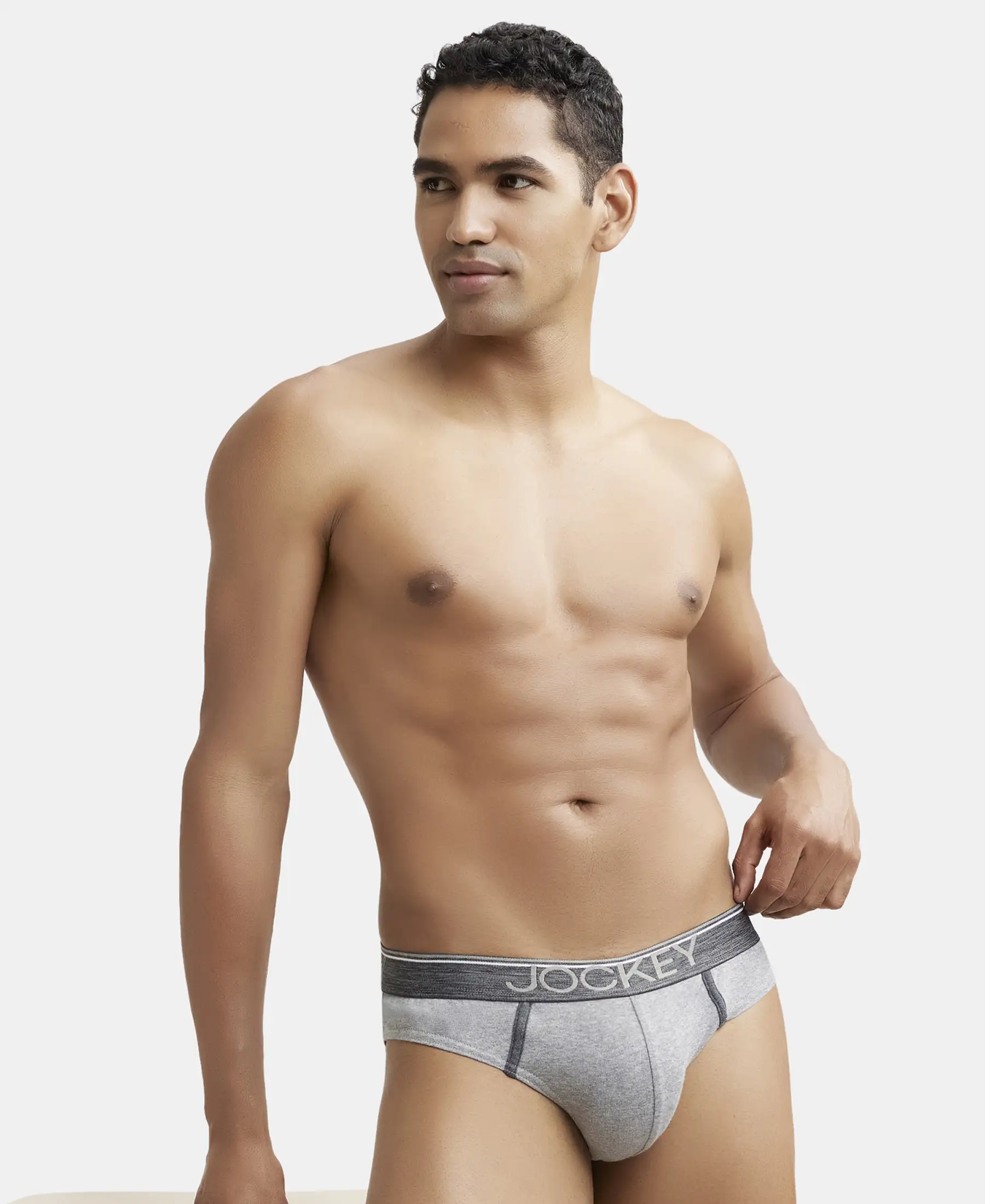 Super Combed Cotton Rib Solid Brief with Ultrasoft Waistband - Grey Melange (Pack of 2) - Image 7