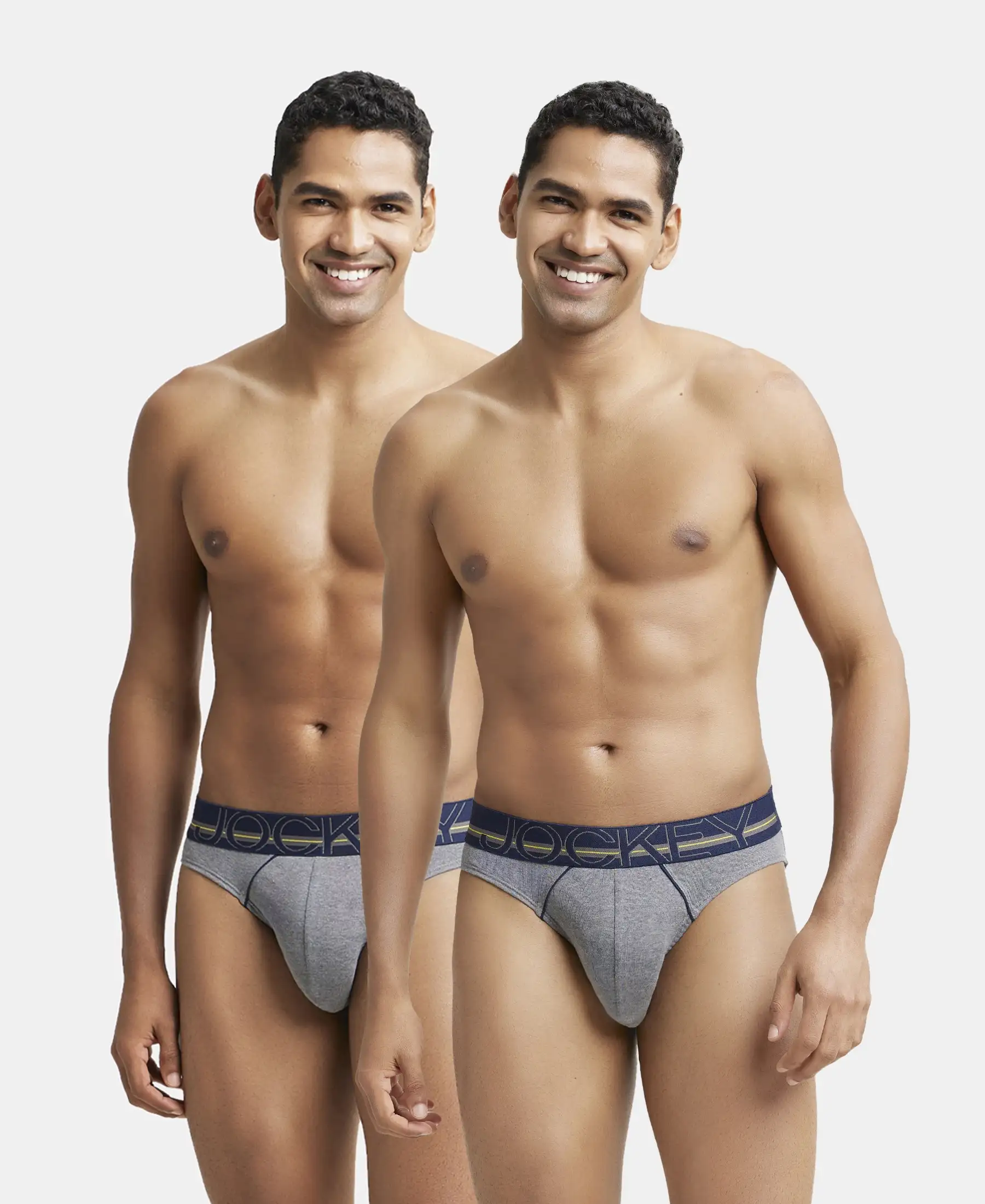 Super Combed Cotton Rib Solid Brief with Ultrasoft Waistband - Mid Grey Melange (Pack of 2) - Image 5