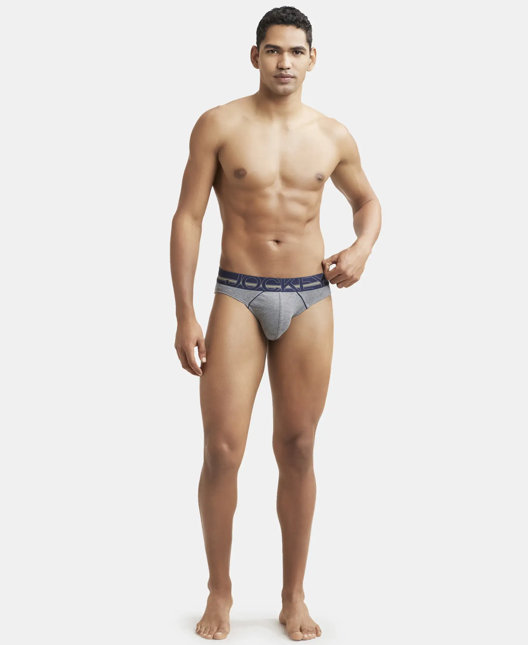 Super Combed Cotton Rib Solid Brief with Ultrasoft Waistband - Mid Grey Melange - Image 4