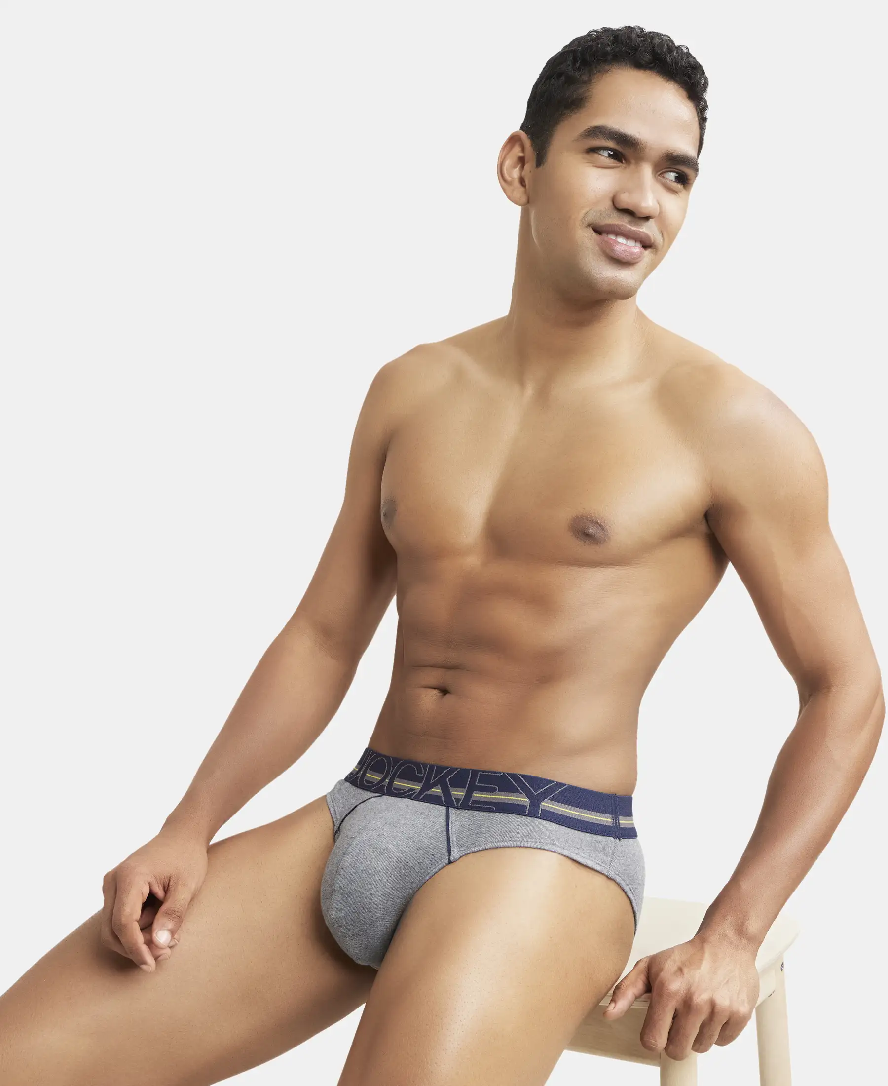 Super Combed Cotton Rib Solid Brief with Ultrasoft Waistband - Mid Grey Melange - Image 5