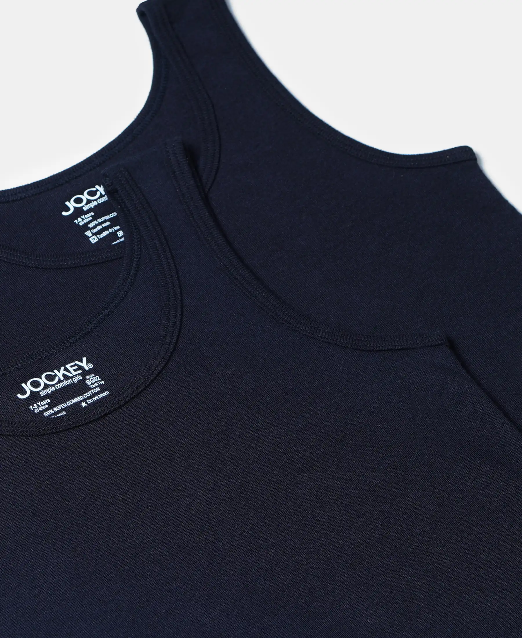 Girl's Super Combed Cotton Rib Solid Inner Tank Top - Black (Pack of 2) - Image 4