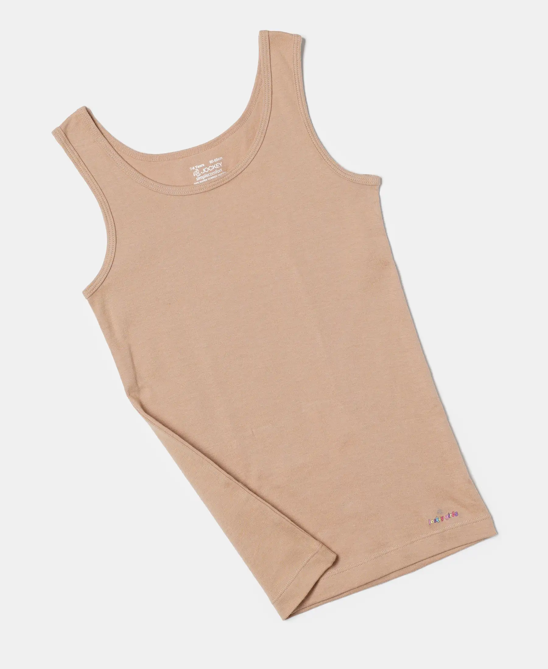 Girl's Super Combed Cotton Rib Solid Inner Tank Top - Skin (Pack of 2) - Image 6