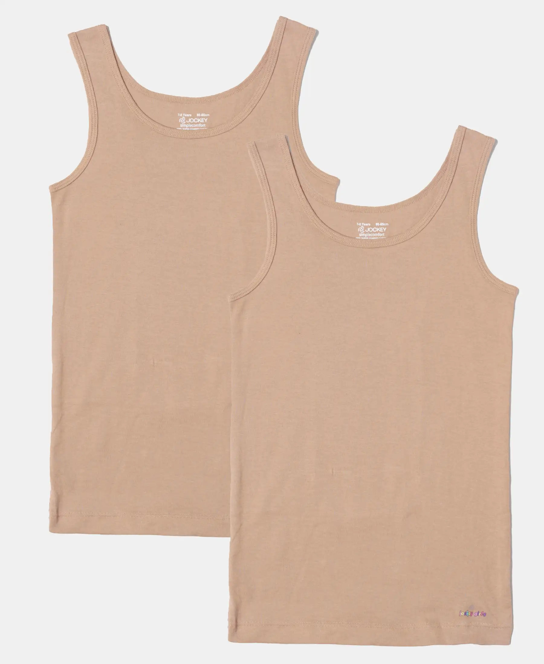 Girl's Super Combed Cotton Rib Solid Inner Tank Top - Skin (Pack of 2) - Image 7