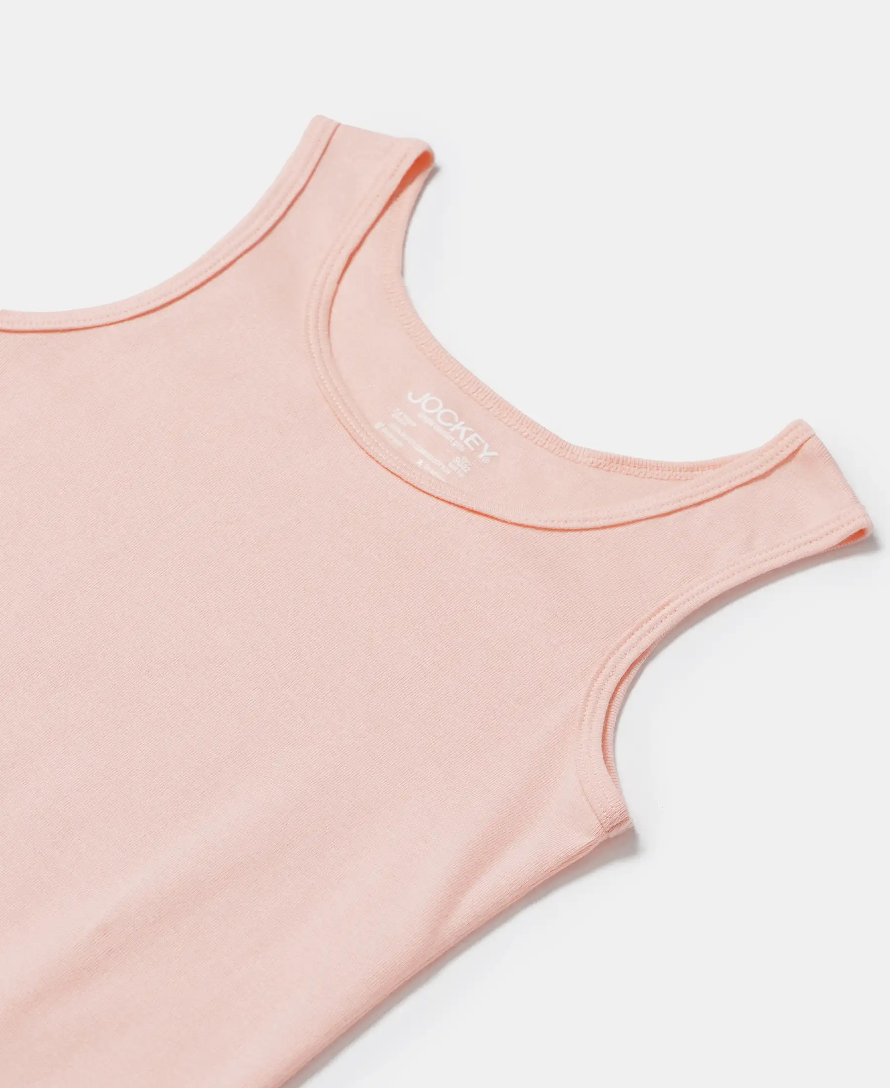 Girl's Super Combed Cotton Rib Solid Inner Tank Top - Tropical Peach - Image 3