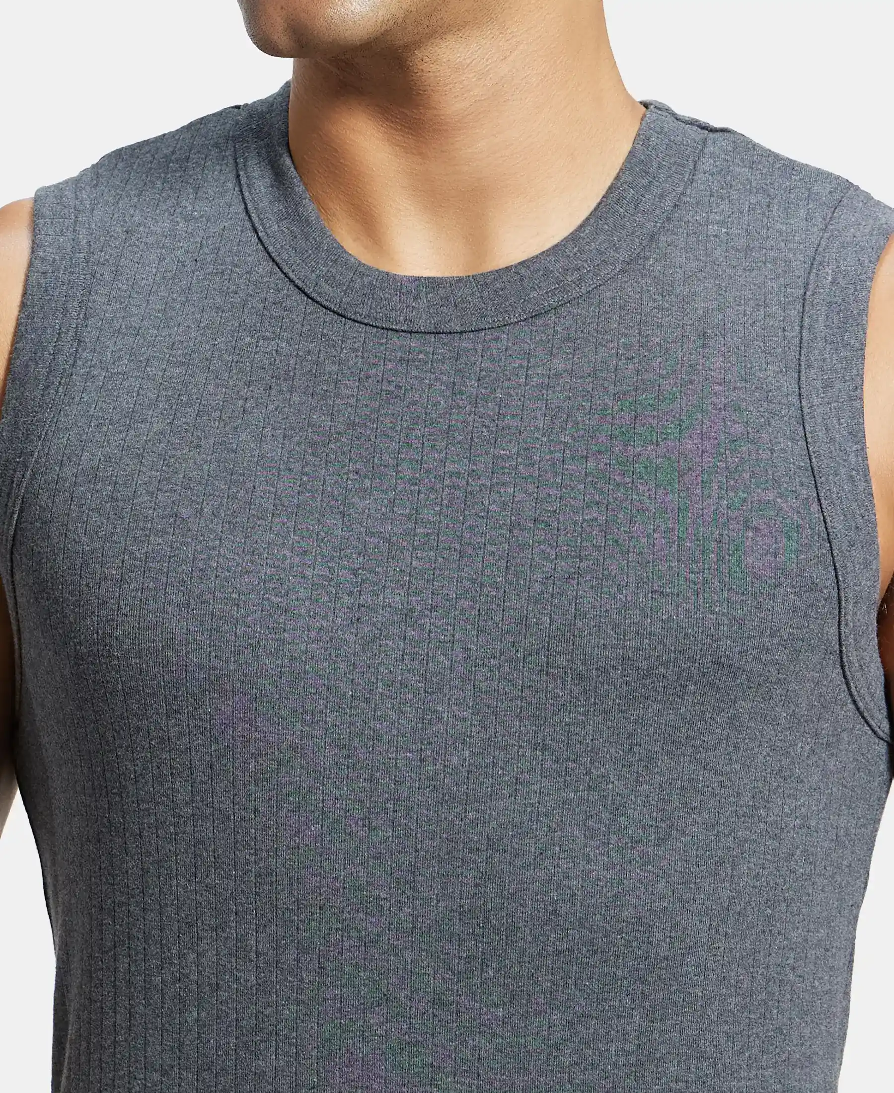 Super Combed Cotton Rib Solid Round Neck Muscle Vest - Black & Charcoal (Pack of 2) - Image 11