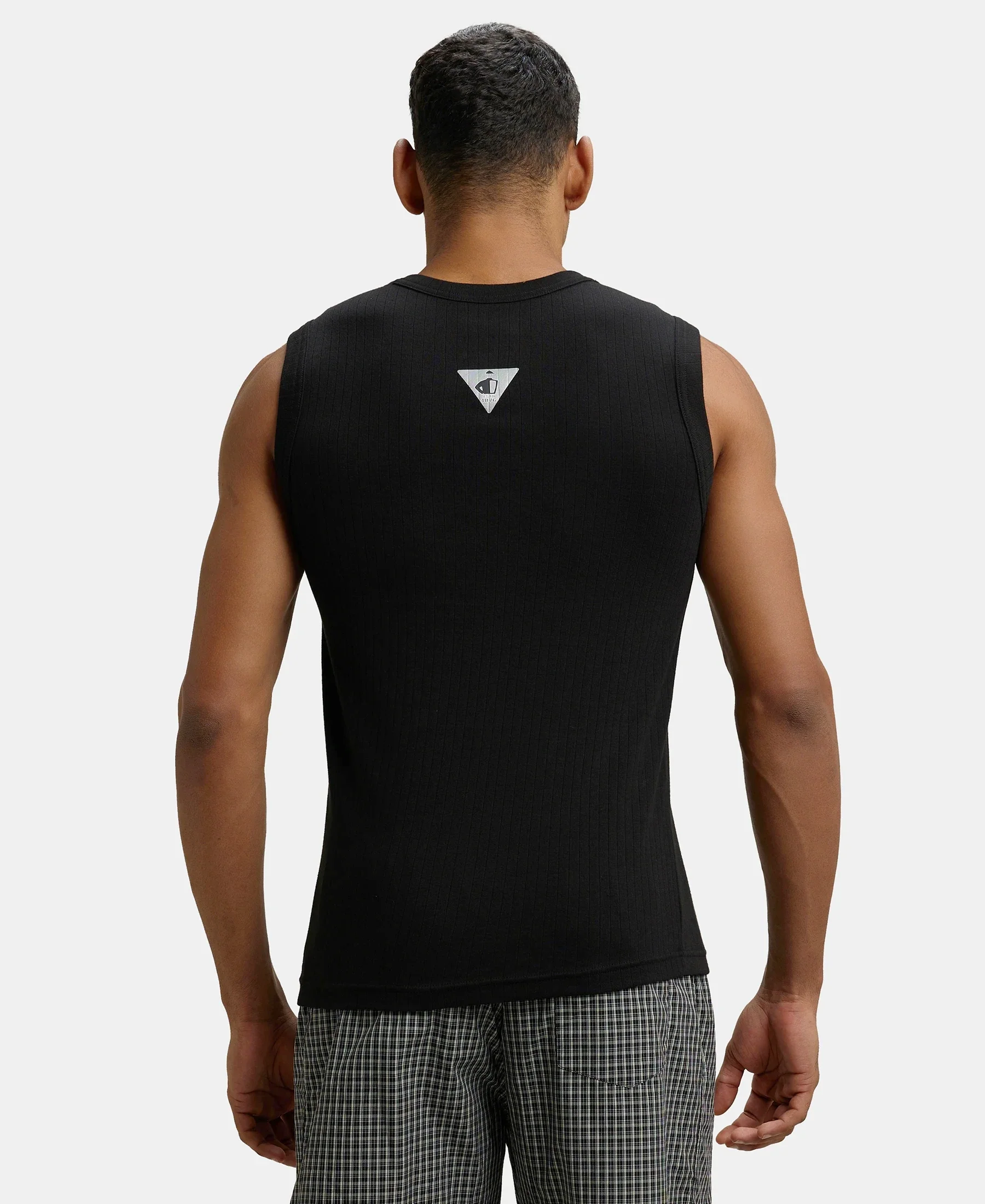 Super Combed Cotton Rib Solid Round Neck Muscle Vest - Black & White (Pack of 2) - Image 6