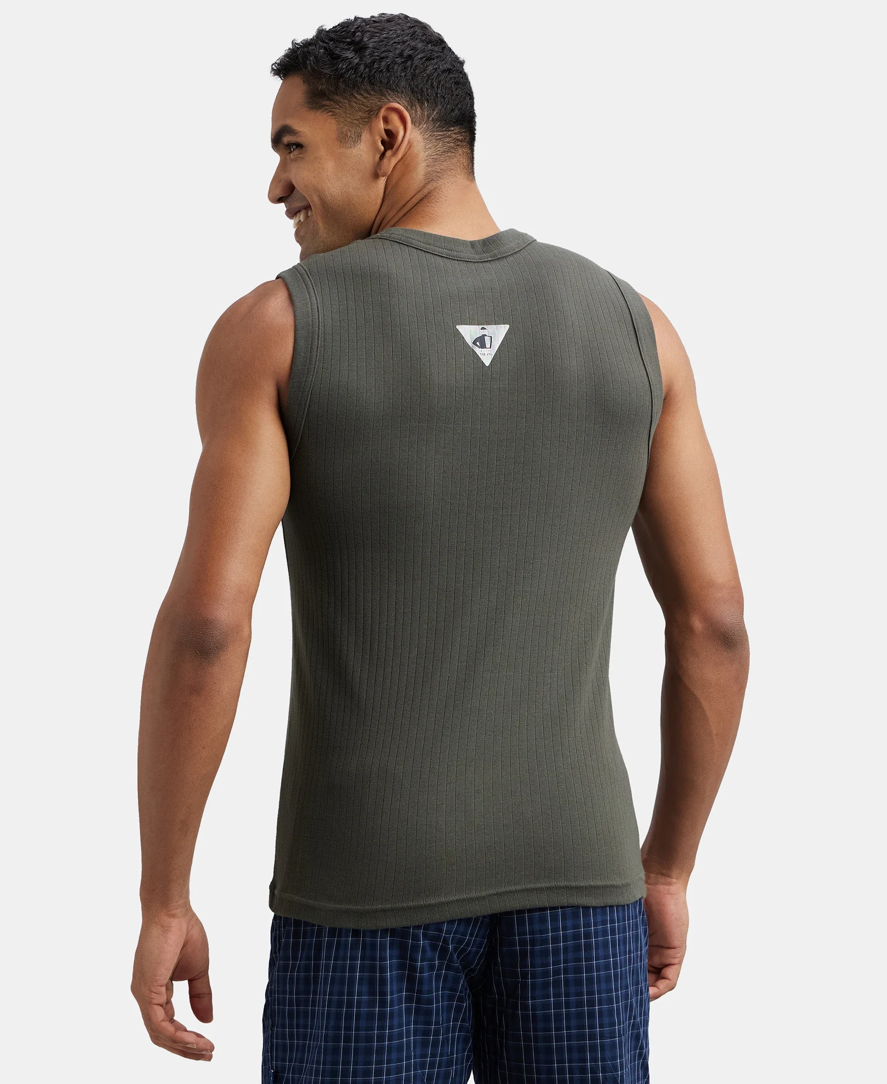Super Combed Cotton Rib Solid Round Neck Muscle Vest - Deep Olive - Image 3