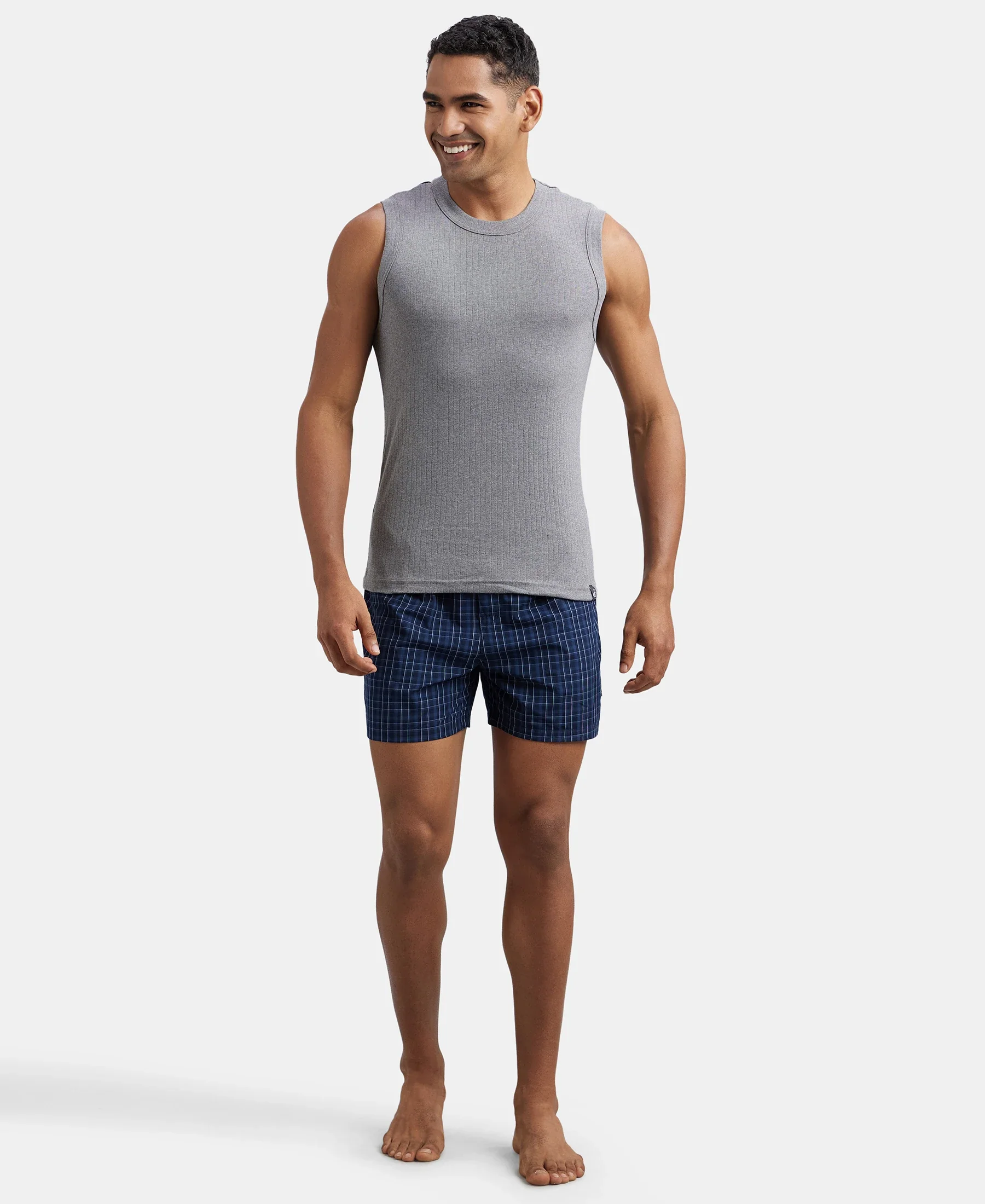 Super Combed Cotton Rib Solid Round Neck Muscle Vest - Grey Melange - Image 6