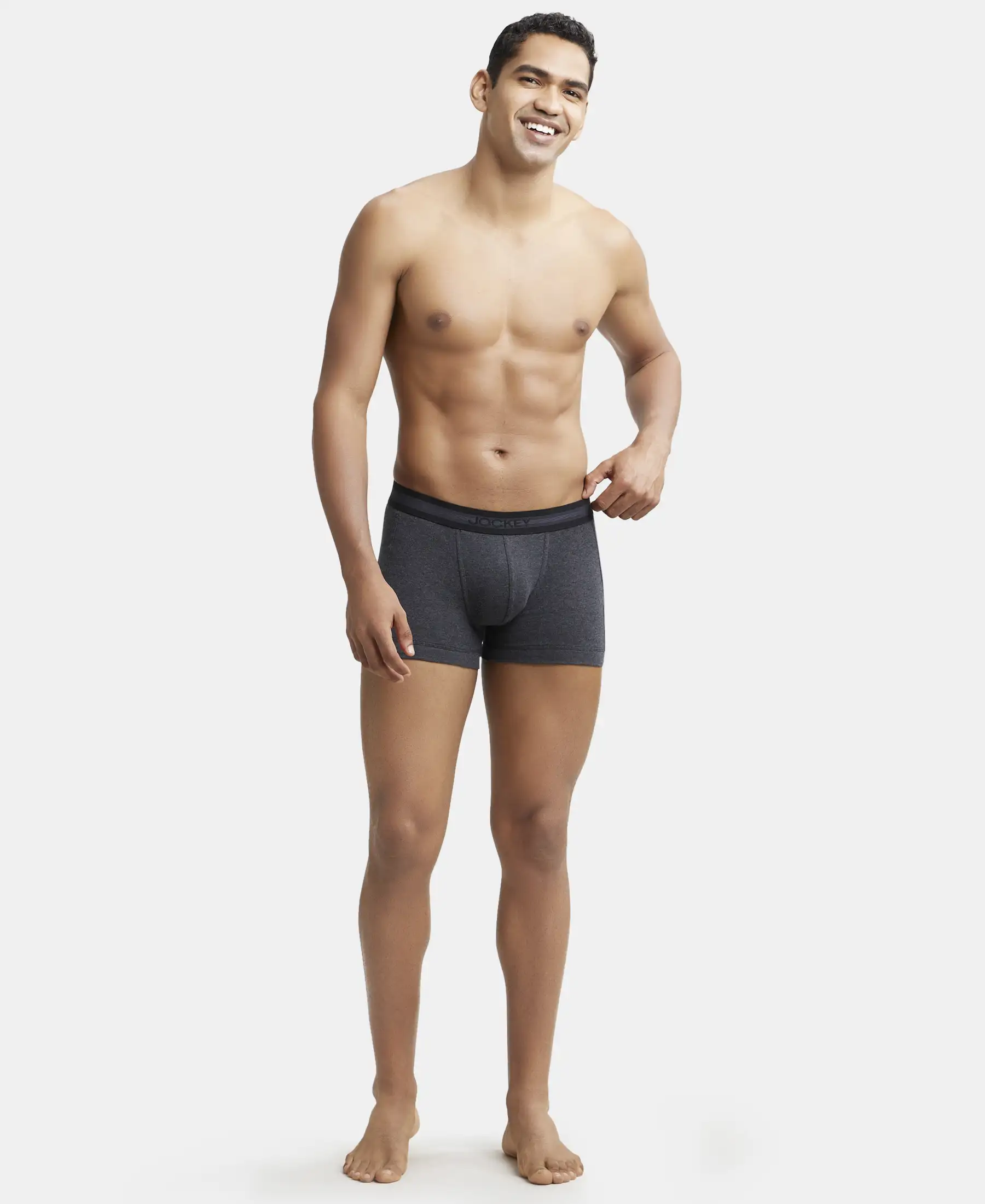 Super Combed Cotton Rib Solid Trunk with StayFresh Treatment - Black Melange - Image 4
