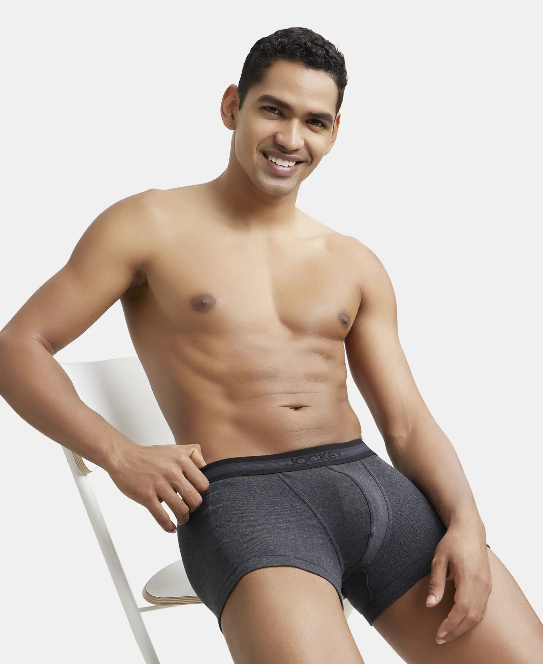 Super Combed Cotton Rib Solid Trunk with StayFresh Treatment - Black Melange - Image 5