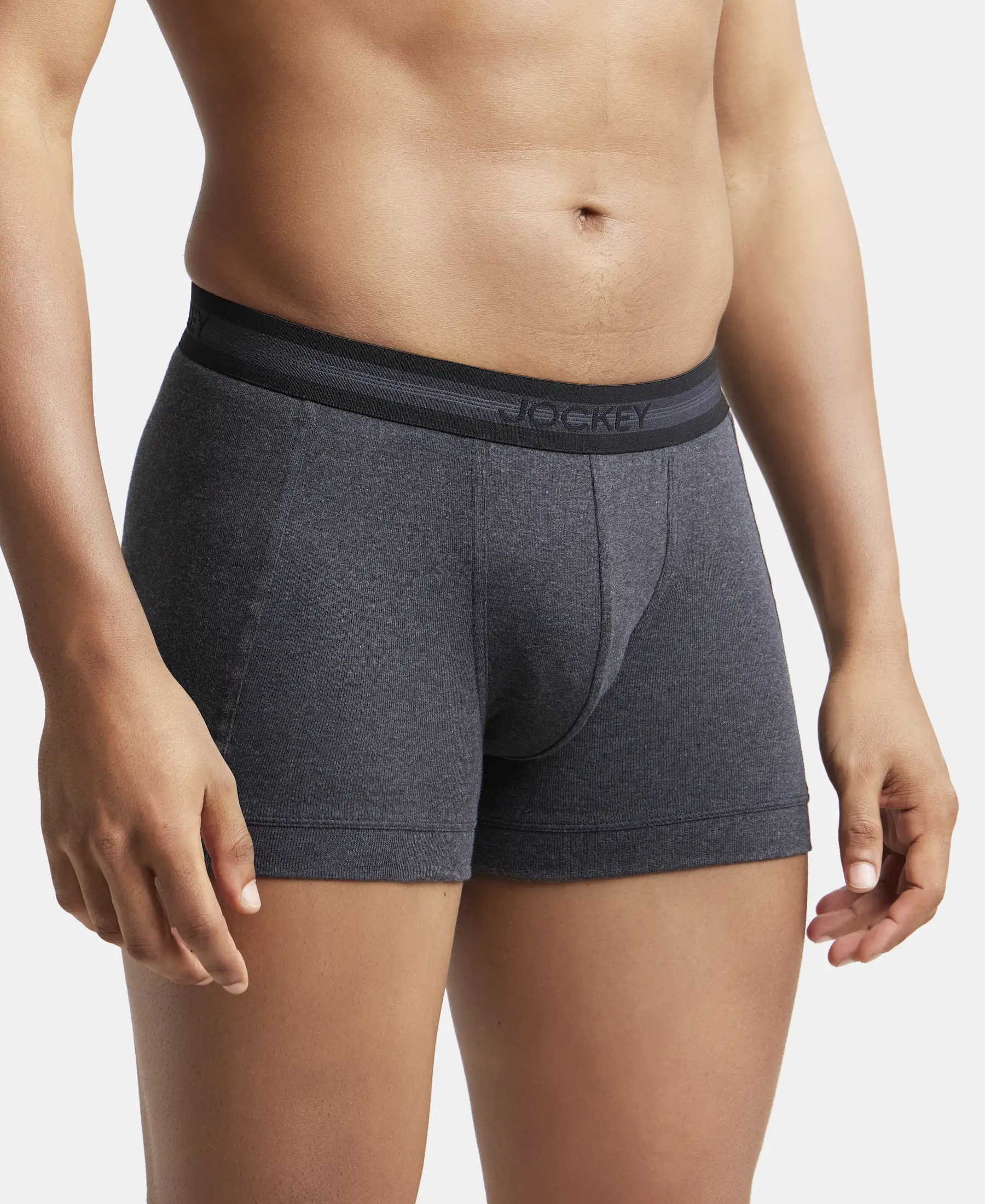 Super Combed Cotton Rib Solid Trunk with StayFresh Treatment - Black Melange (Pack of 2) - Image 2