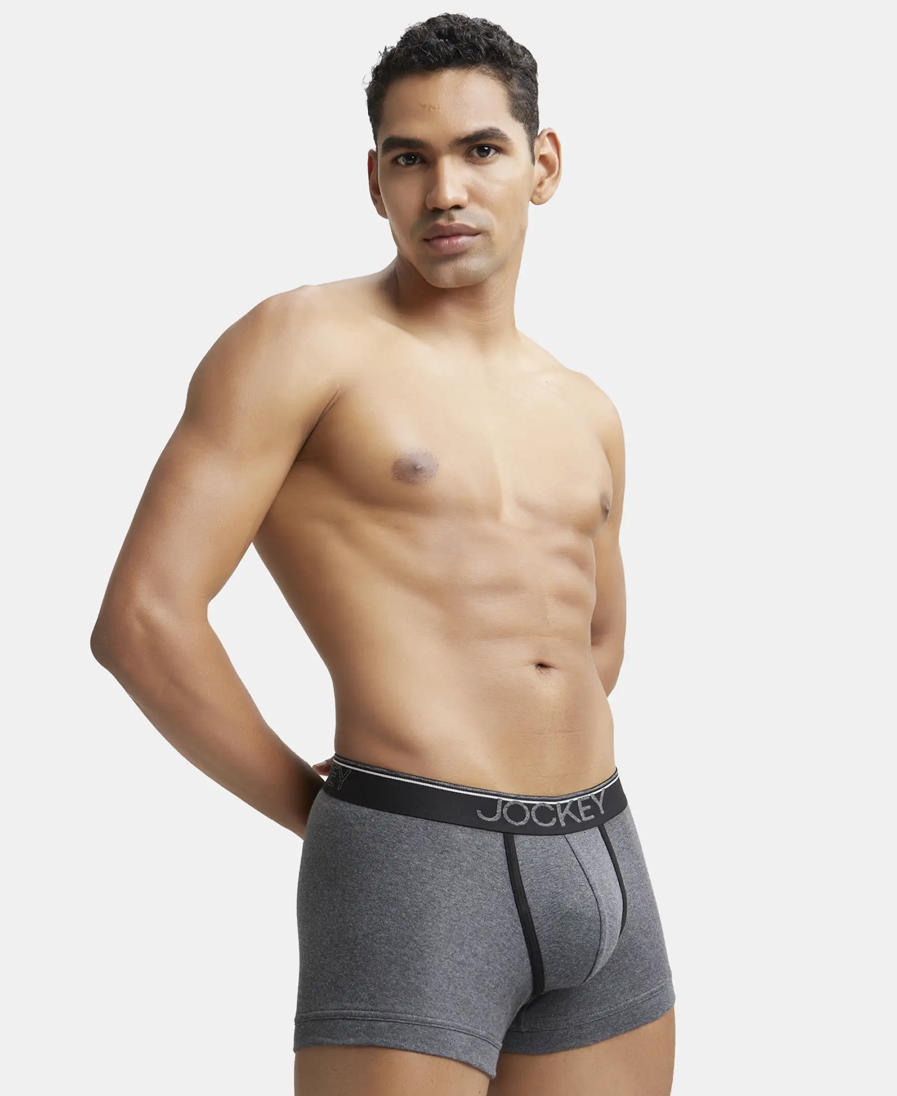 Super Combed Cotton Rib Solid Trunk with Ultrasoft Waistband - Charcoal Melange - Image 5