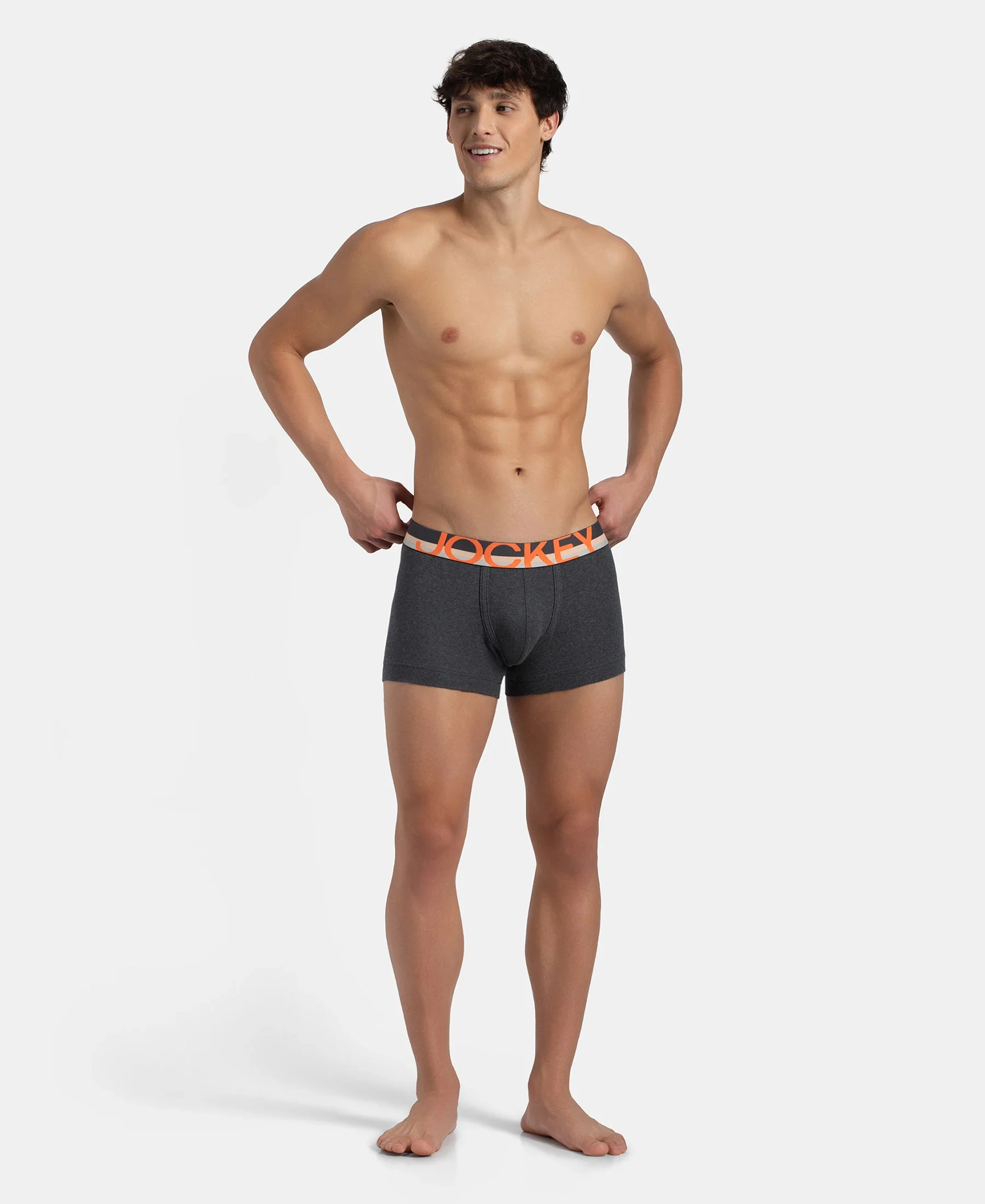 Super Combed Cotton Rib Solid Trunk with Ultrasoft Waistband - Charcoal Melange - Image 4
