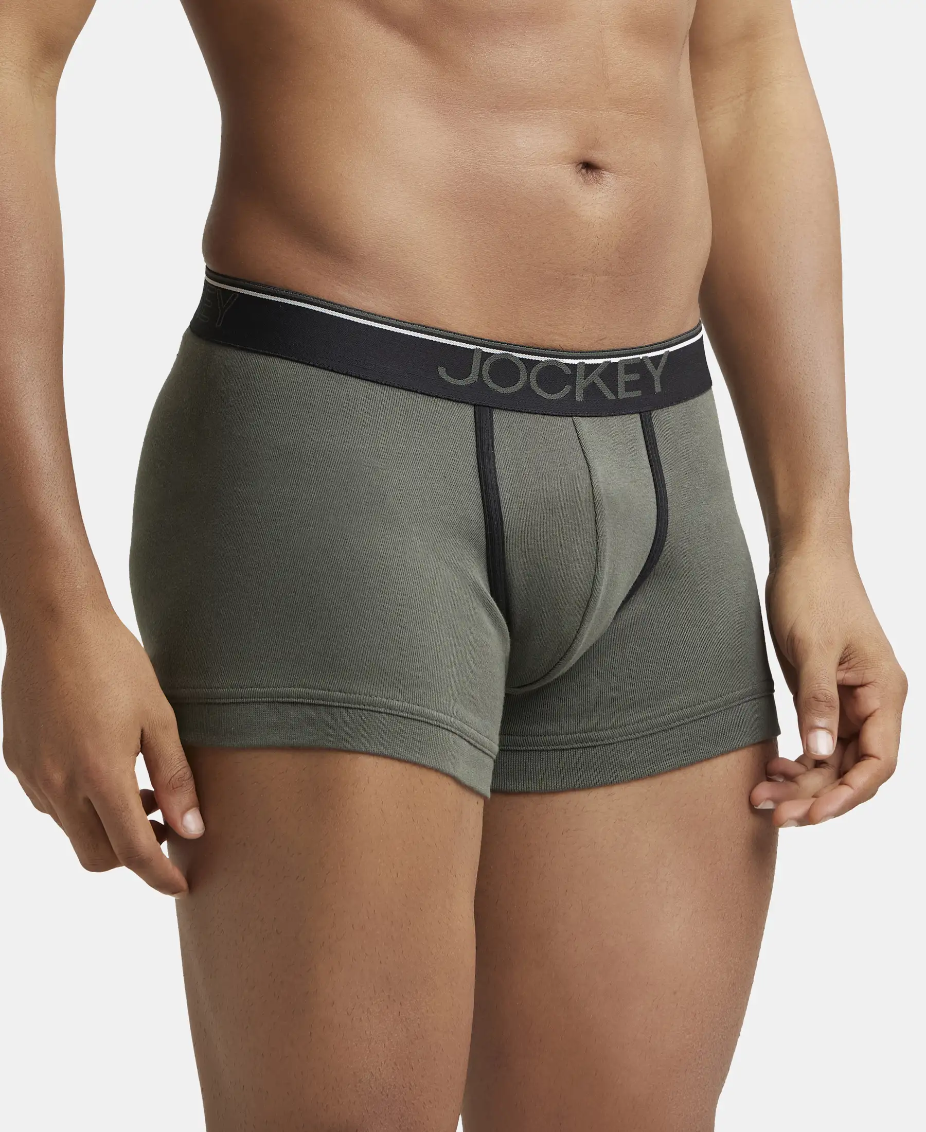 Super Combed Cotton Rib Solid Trunk with Ultrasoft Waistband - Deep Olive (Pack of 2) - Image 2