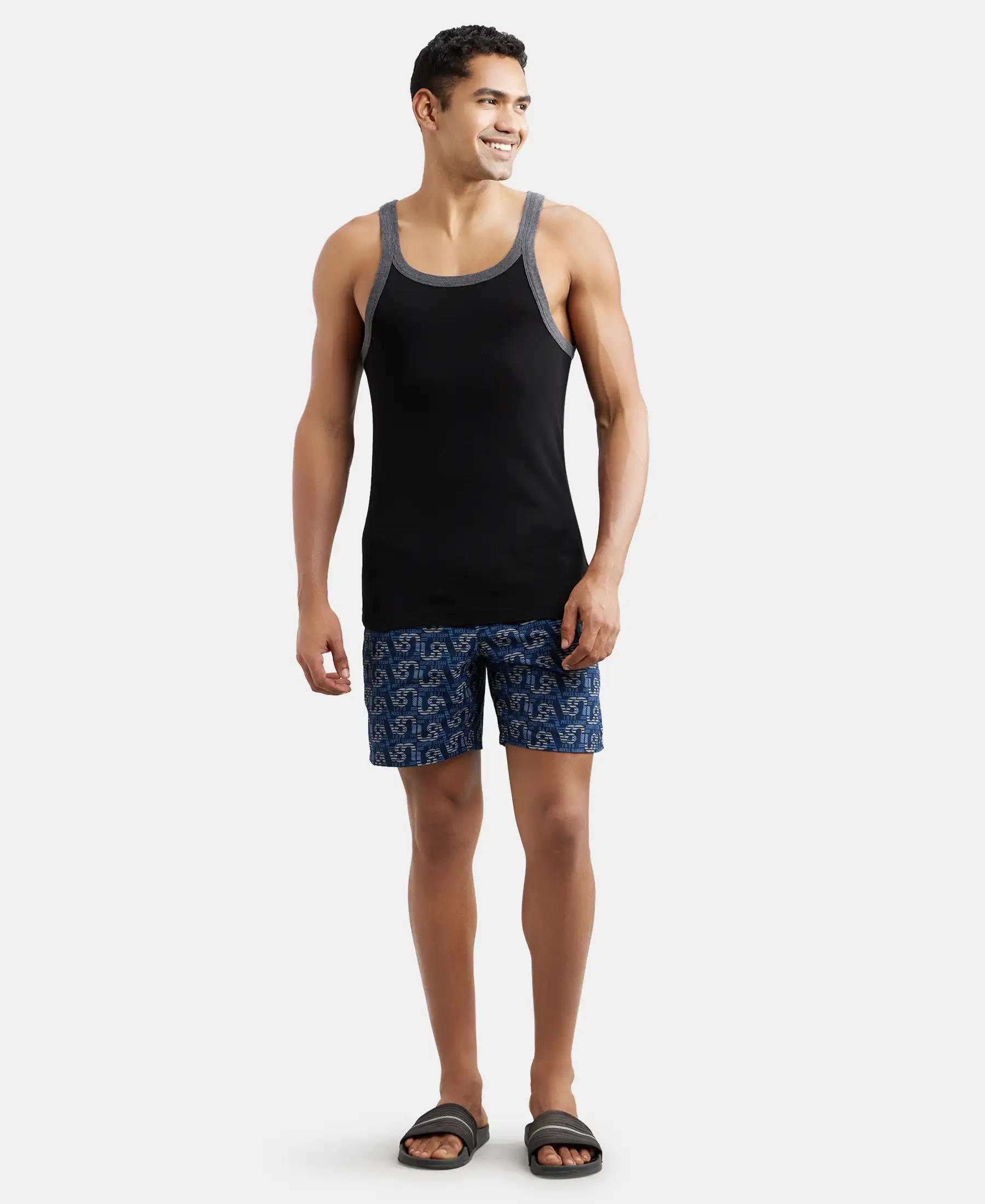 Super Combed Cotton Rib Square Neck Gym Vest - Black & Charcoal - Image 4