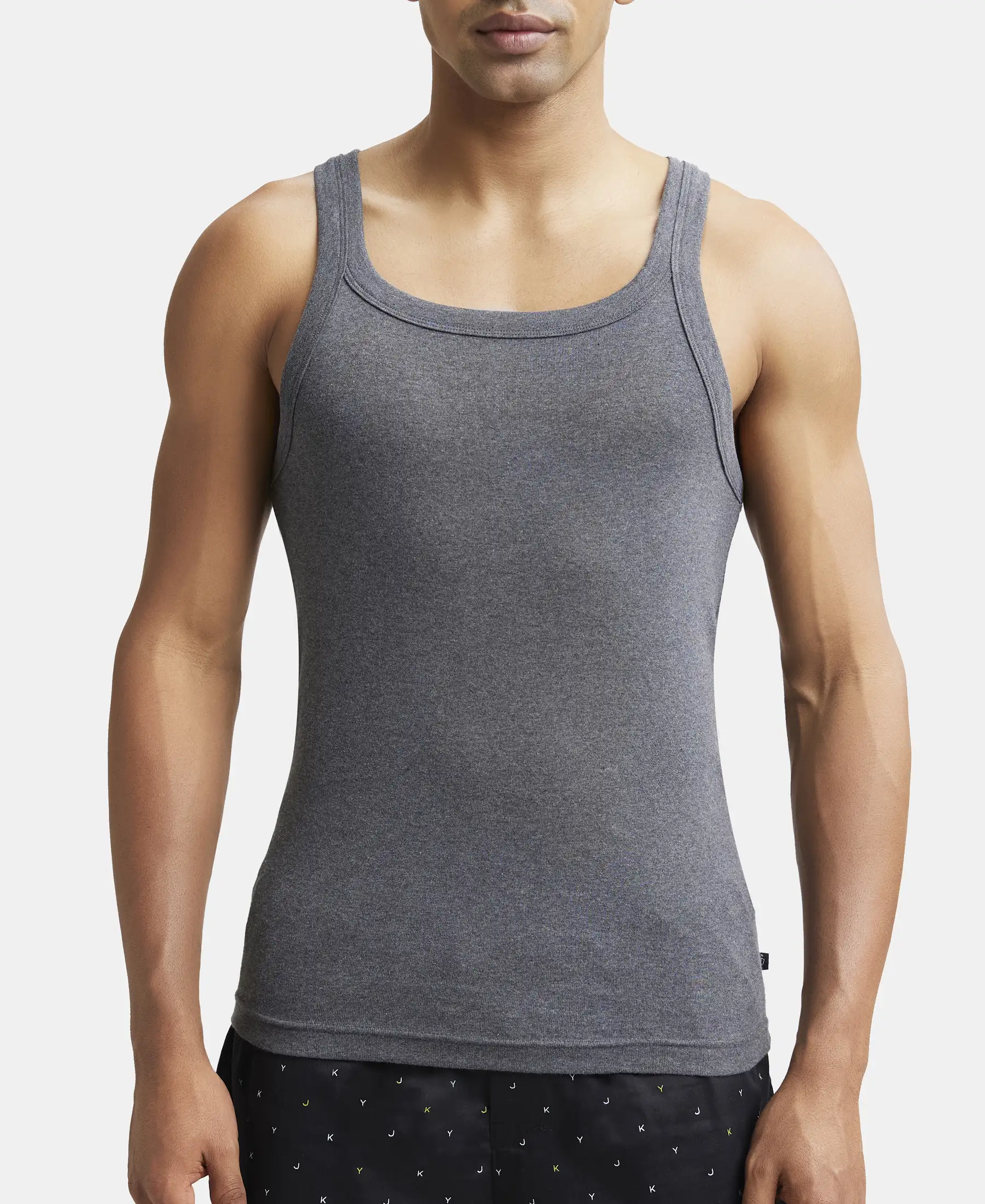Super Combed Cotton Rib Square Neck Gym Vest - Charcoal Melange - Image 6