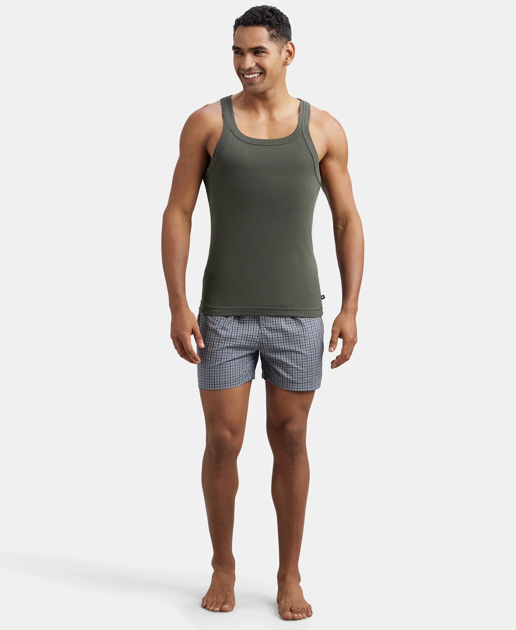 Super Combed Cotton Rib Square Neck Gym Vest - Deep Olive - Image 4