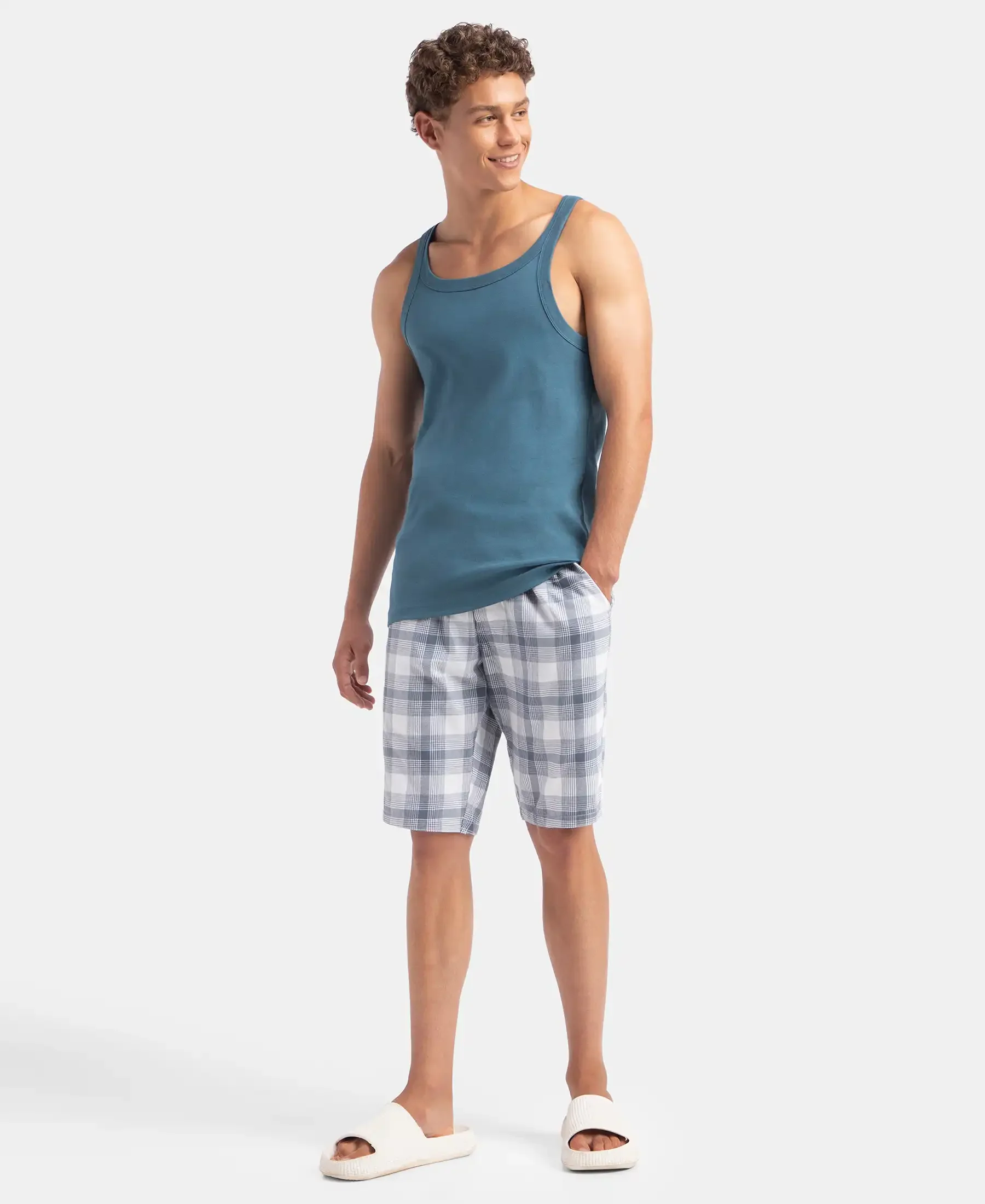 Super Combed Cotton Rib Square Neck Gym Vest - Indian Teal - Image 4