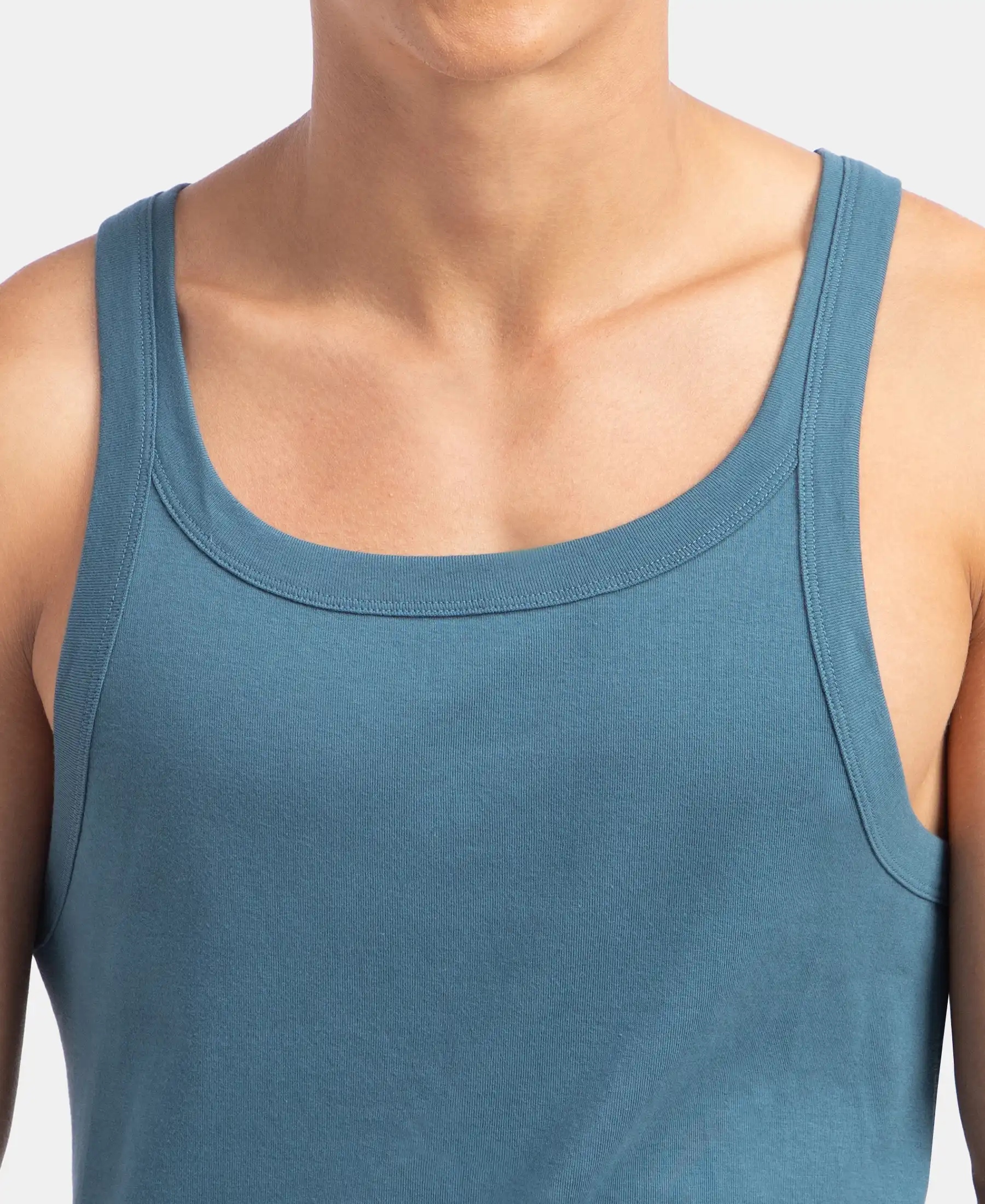 Super Combed Cotton Rib Square Neck Gym Vest - Indian Teal - Image 7