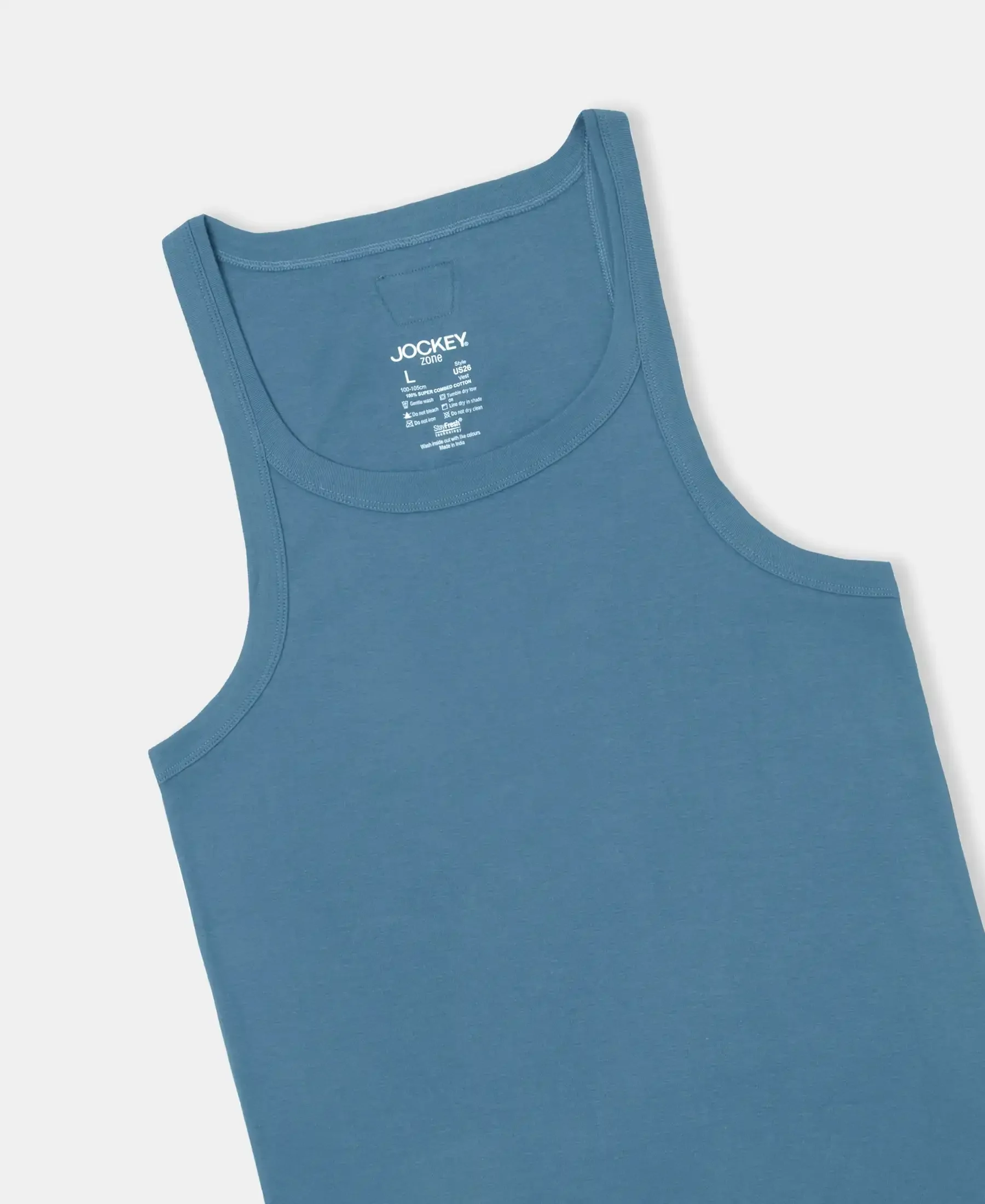 Super Combed Cotton Rib Square Neck Gym Vest - Indian Teal - Image 9