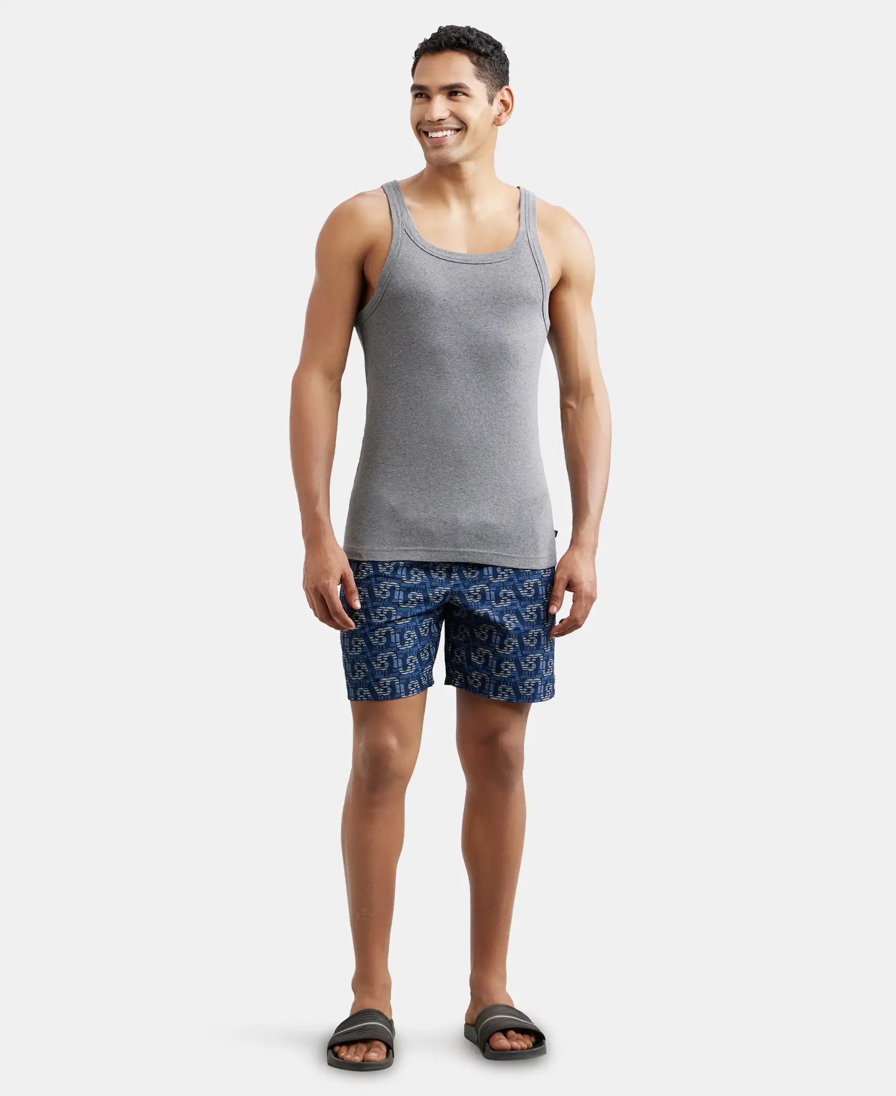 Super Combed Cotton Rib Square Neck Gym Vest - Mid Grey Melange (Pack of 2) - Image 4