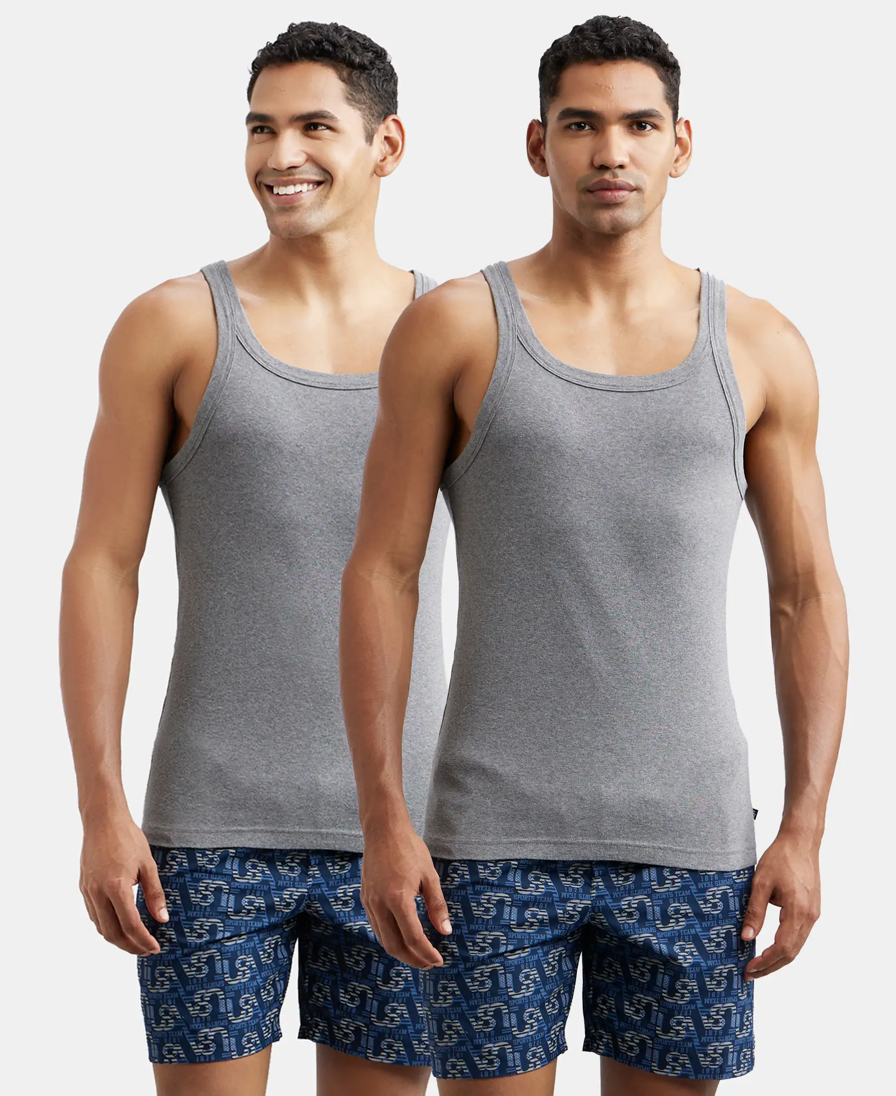 Super Combed Cotton Rib Square Neck Gym Vest - Mid Grey Melange (Pack of 2) - Image 5