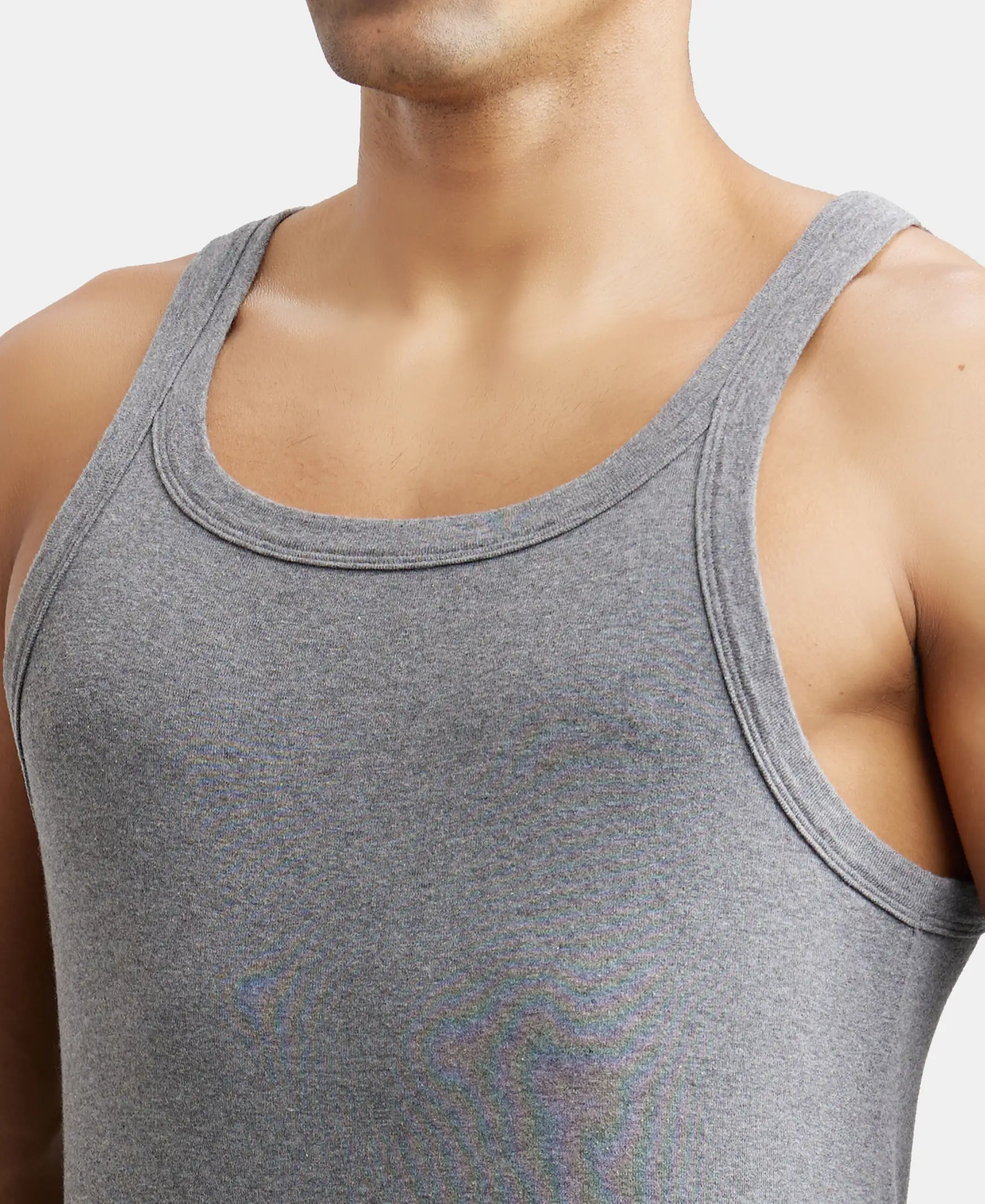 Super Combed Cotton Rib Square Neck Gym Vest - Mid Grey Melange (Pack of 2) - Image 7