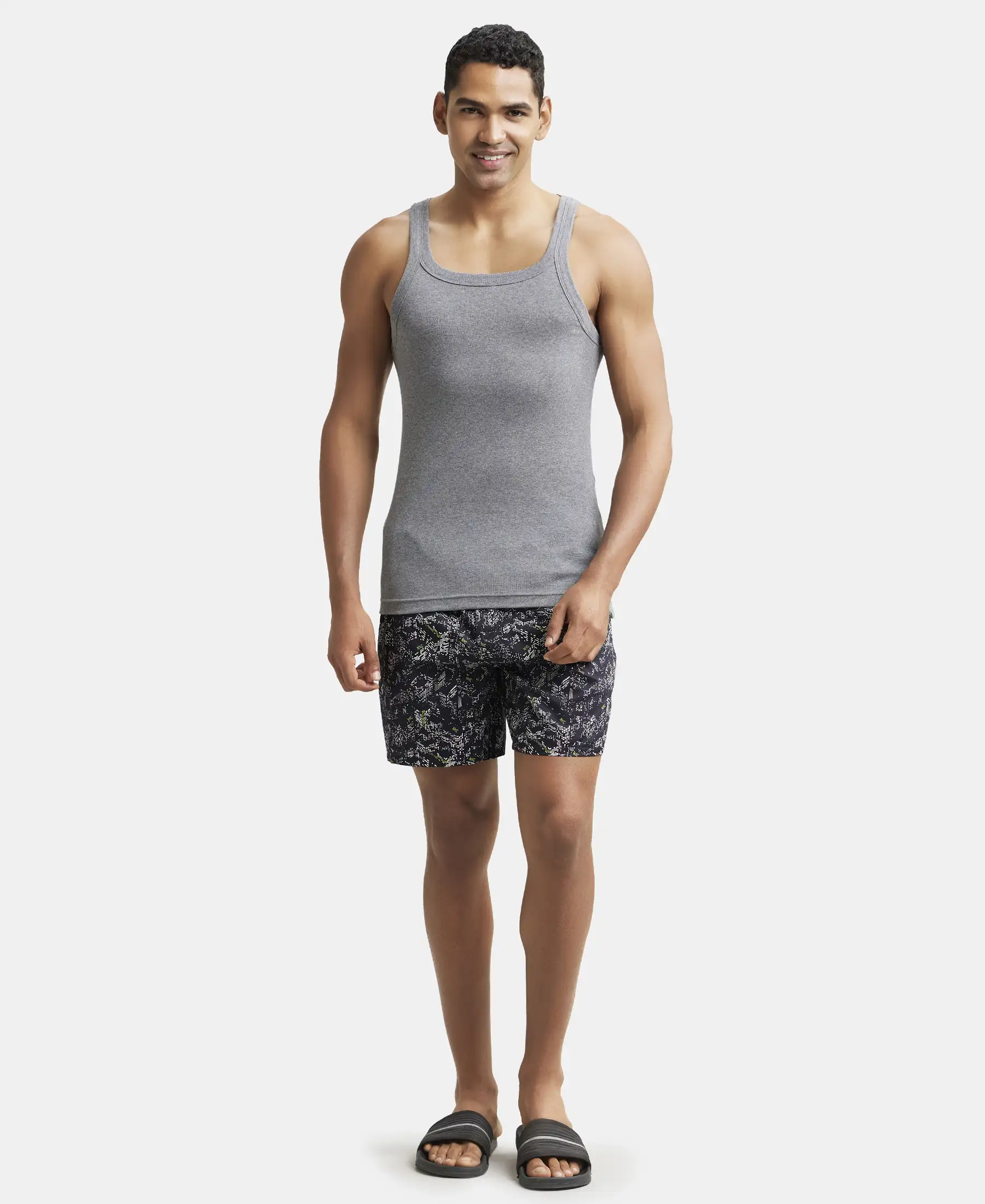 Super Combed Cotton Rib Square Neck Gym Vest - Mid Grey Melange - Image 4