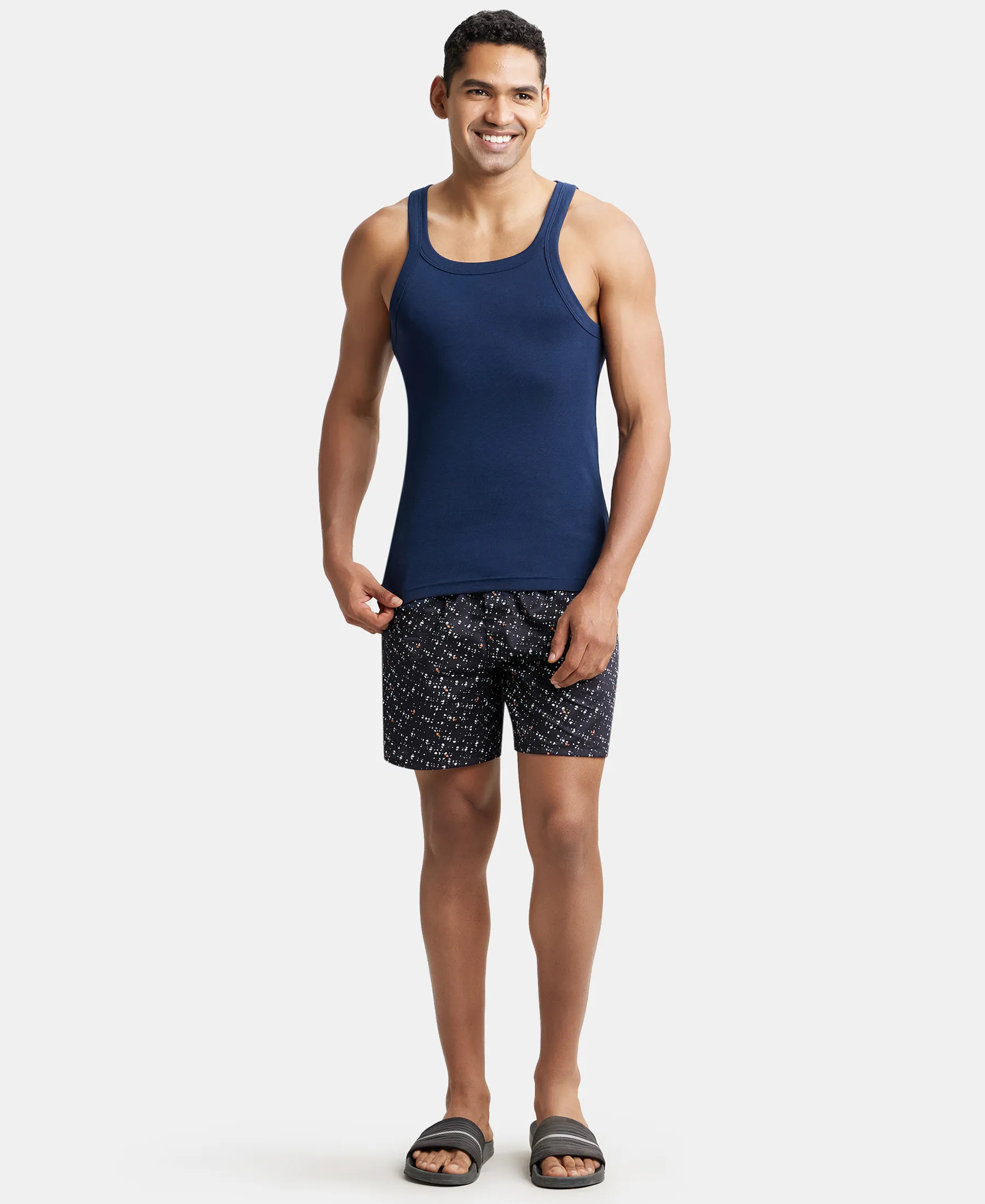 Super Combed Cotton Rib Square Neck Gym Vest - Navy (Pack of 2) - Image 4
