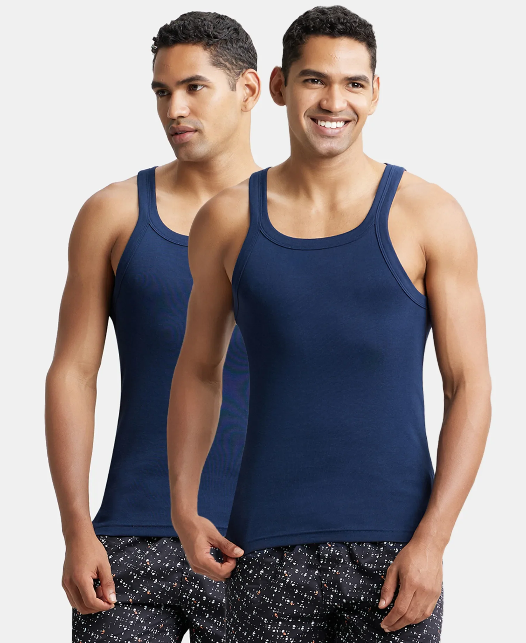 Super Combed Cotton Rib Square Neck Gym Vest - Navy (Pack of 2) - Image 5