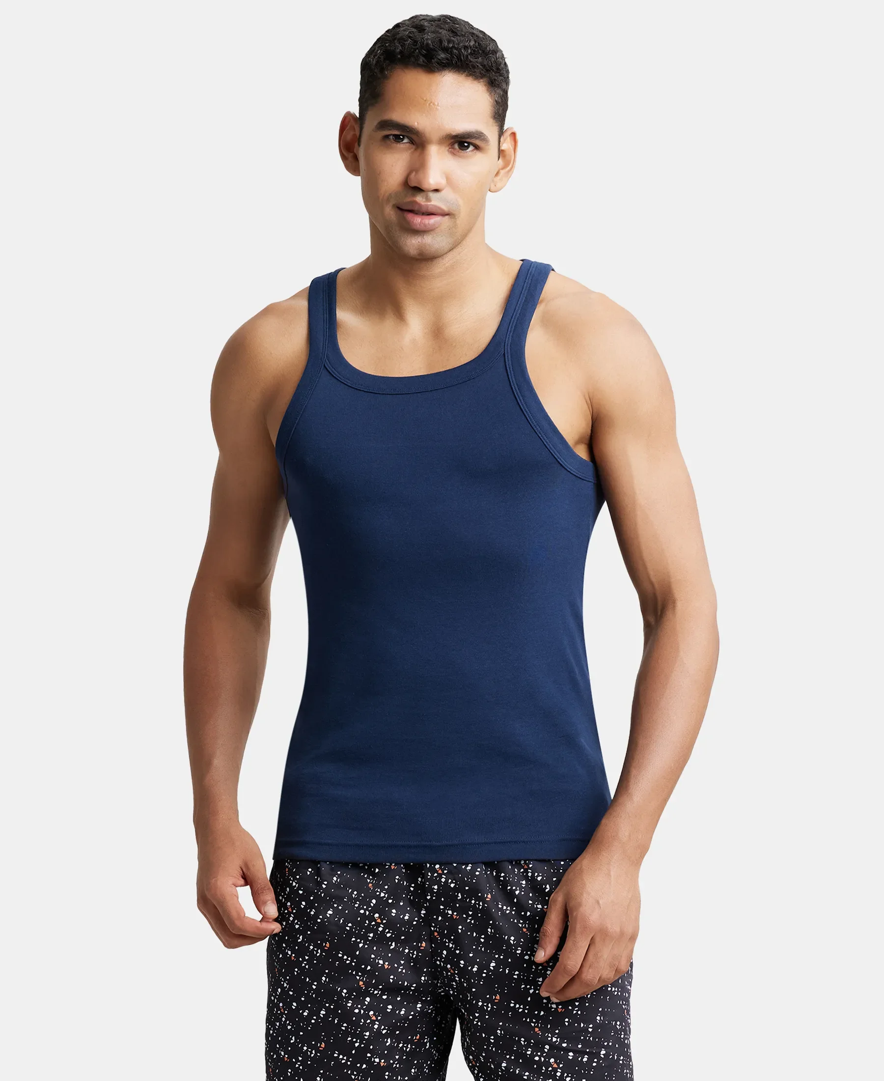 Super Combed Cotton Rib Square Neck Gym Vest - Navy (Pack of 2) - Image 8