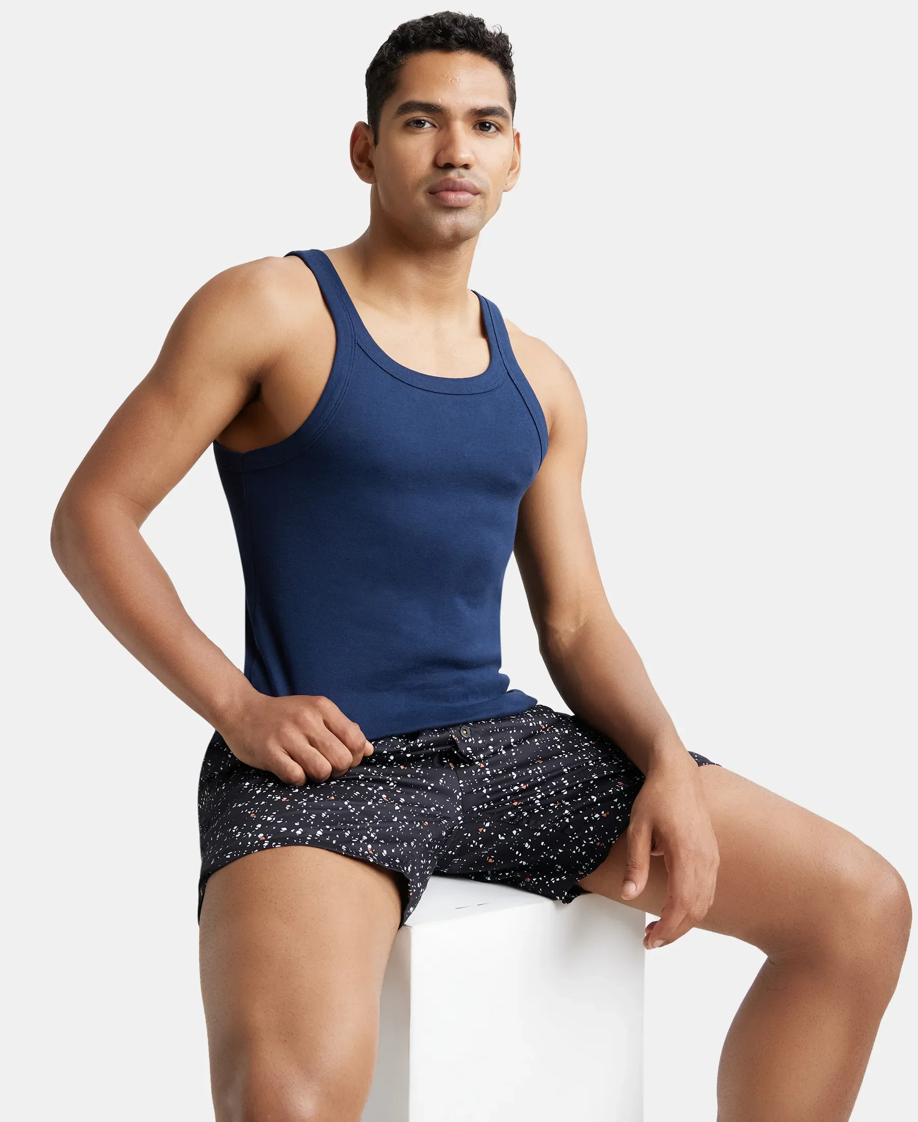 Super Combed Cotton Rib Square Neck Gym Vest - Navy (Pack of 2) - Image 9