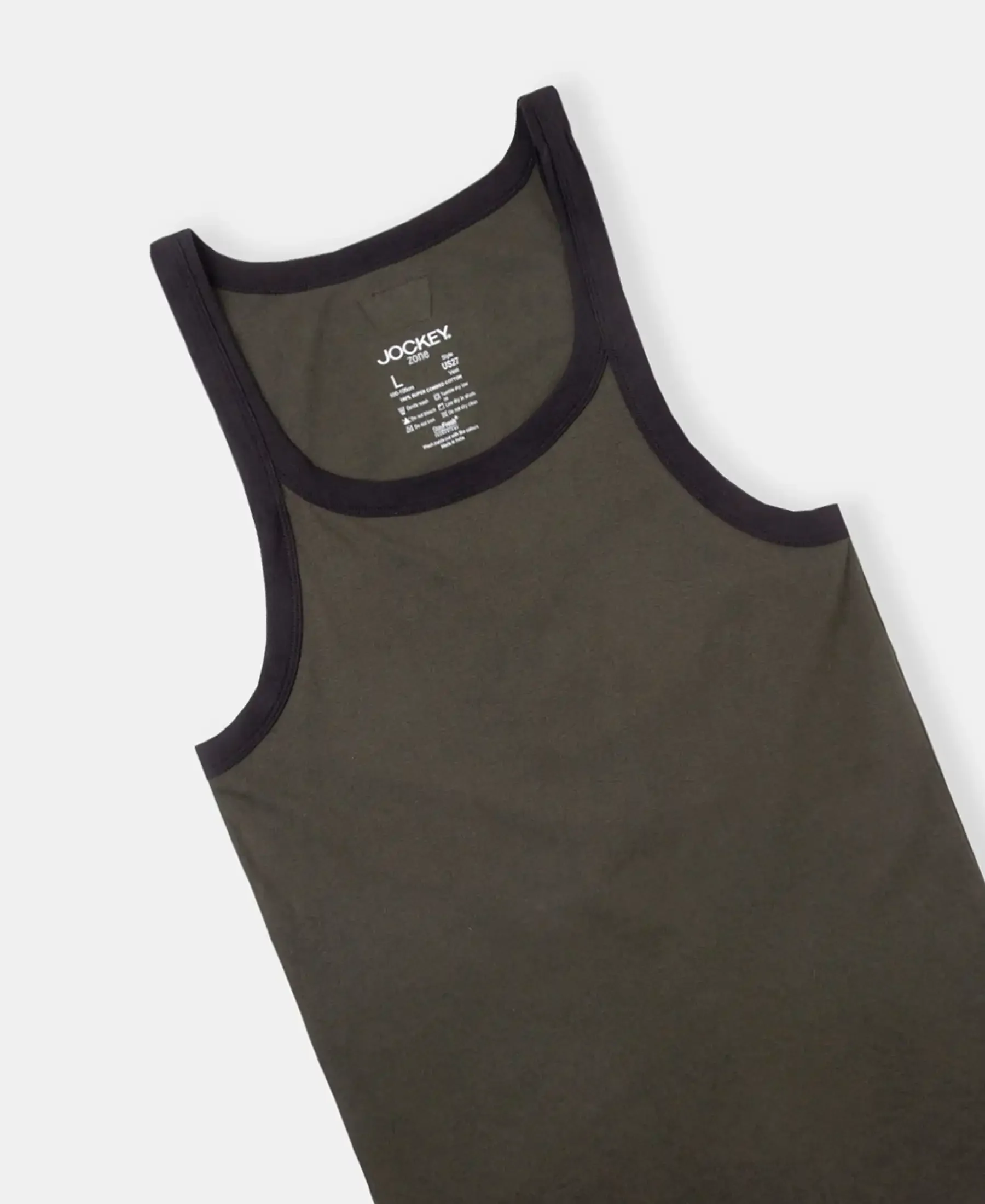 Super Combed Cotton Rib Square Neck Gym Vest - Olive & Black - Image 9