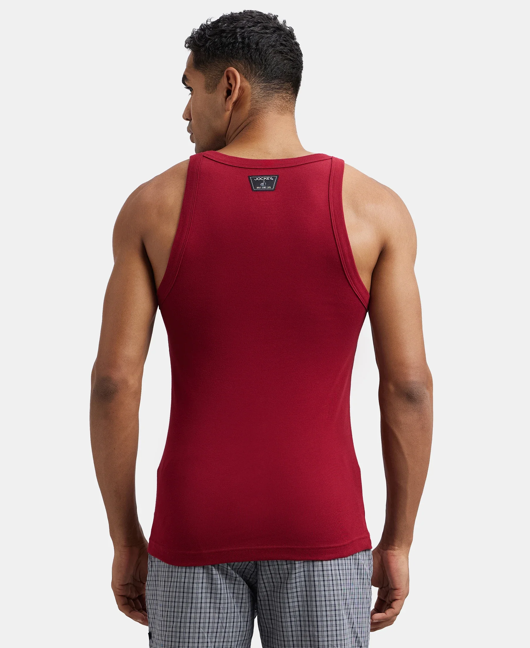 Super Combed Cotton Rib Square Neck Gym Vest - Red Pepper - Image 3