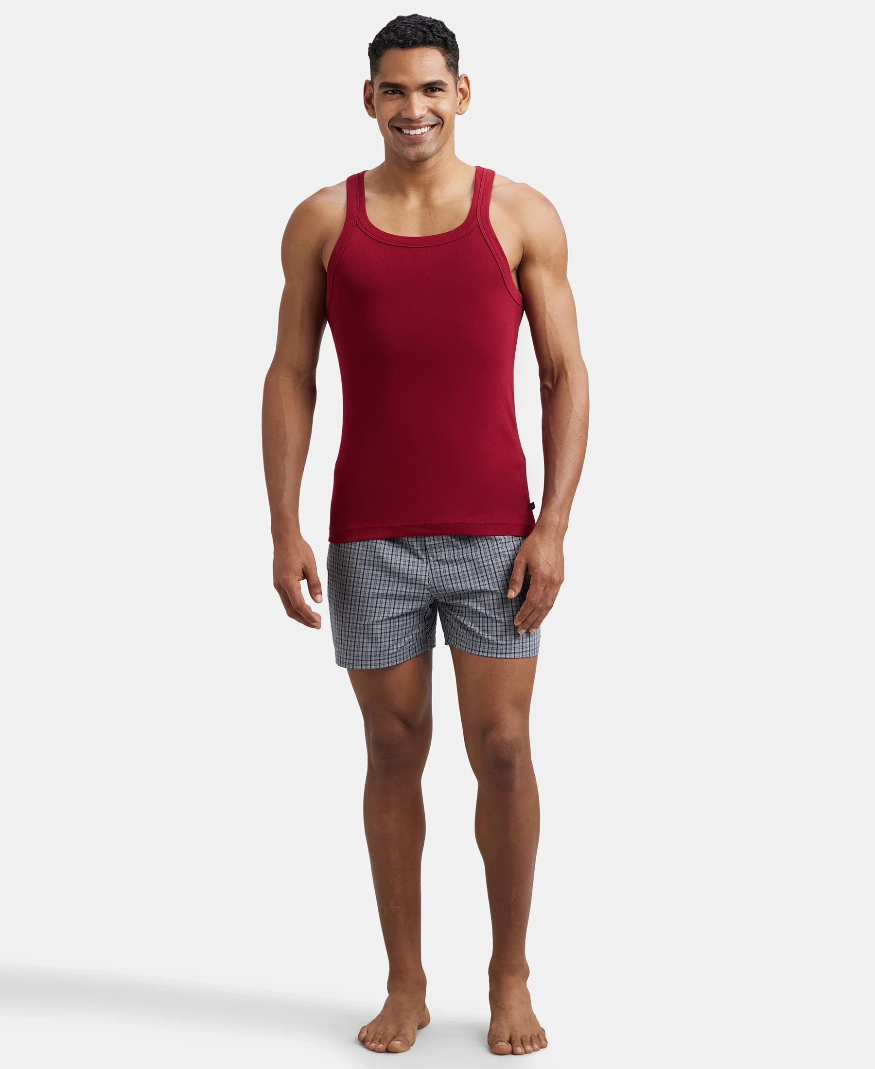 Super Combed Cotton Rib Square Neck Gym Vest - Red Pepper - Image 4