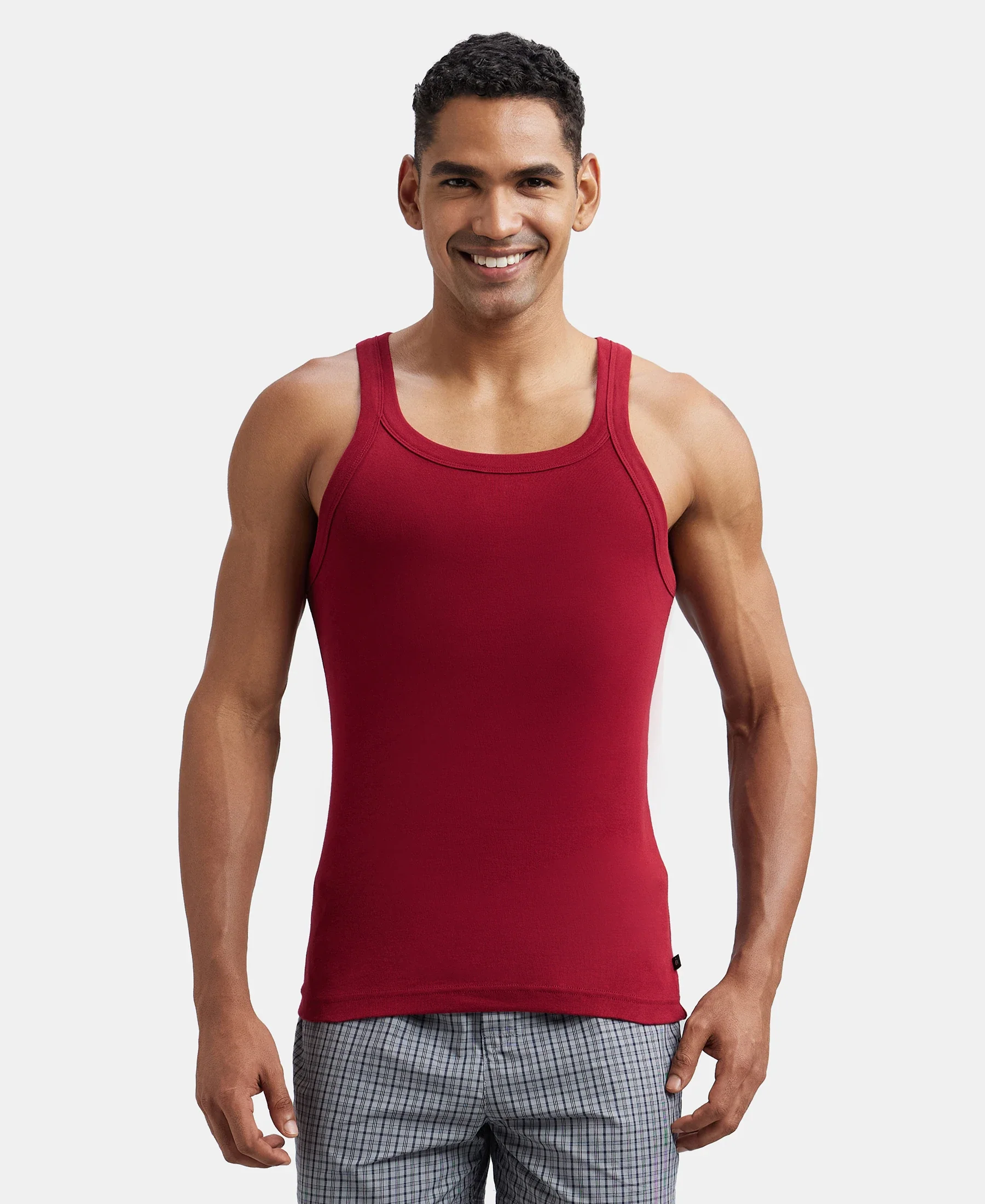 Super Combed Cotton Rib Square Neck Gym Vest - Red Pepper - Image 5
