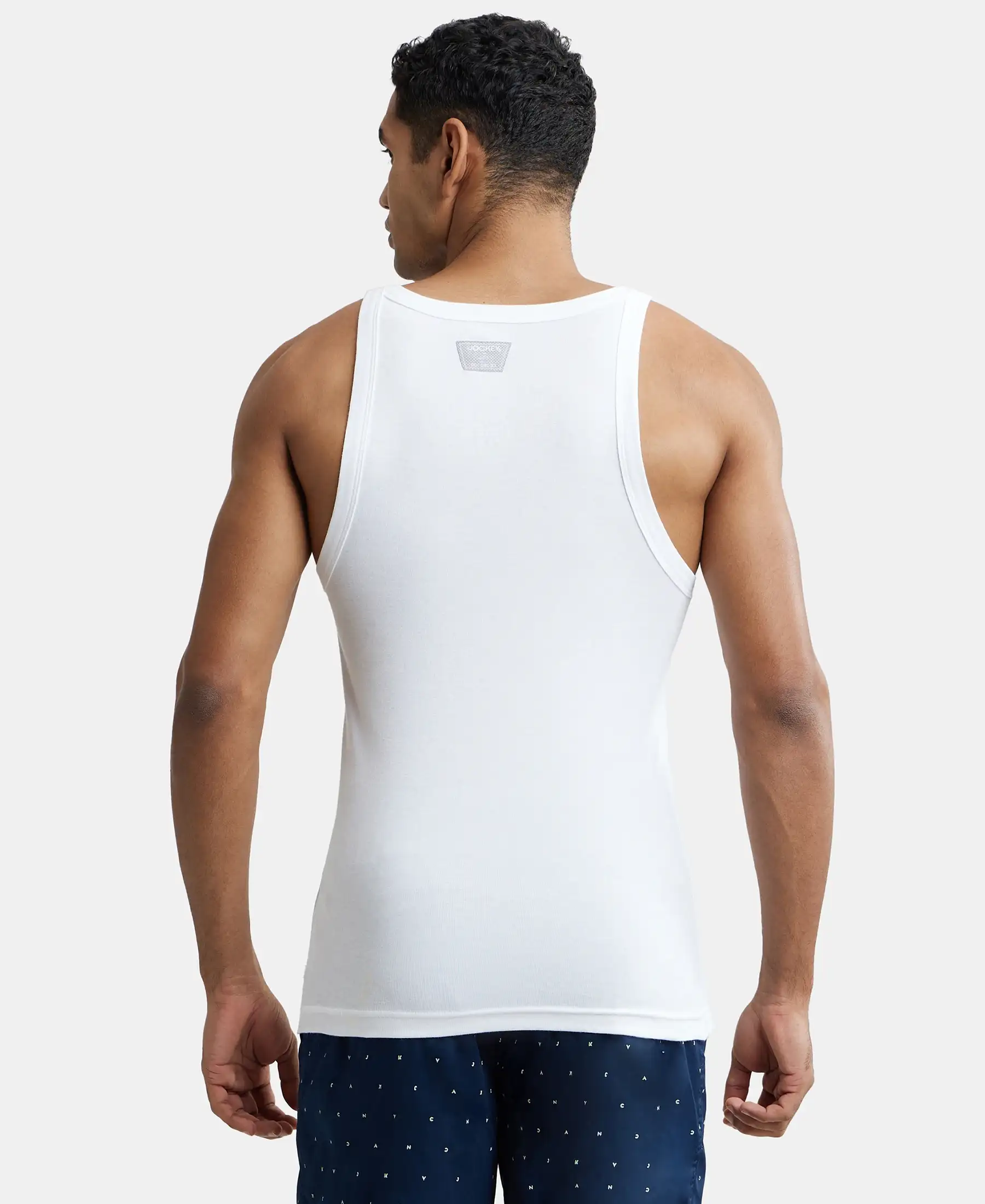 Super Combed Cotton Rib Square Neck Gym Vest - White (Pack of 2) - Image 3
