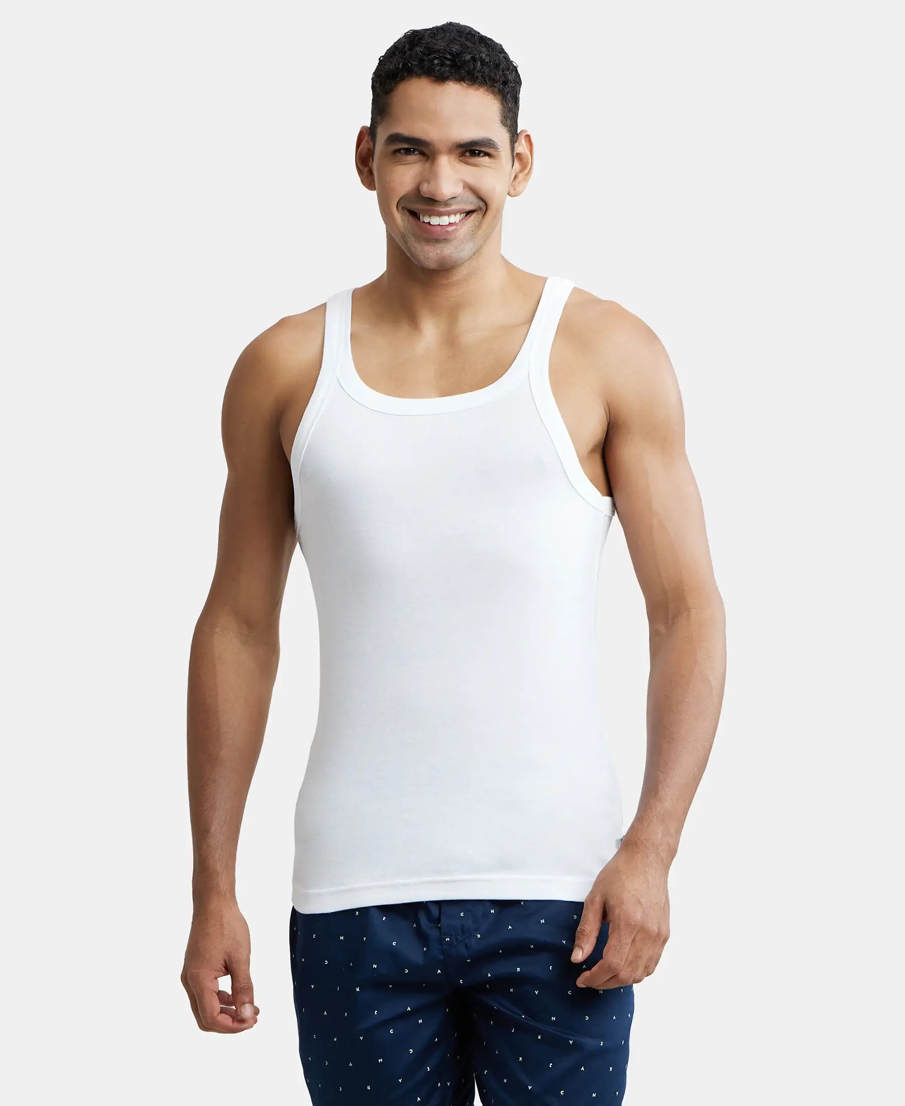 Super Combed Cotton Rib Square Neck Gym Vest - White (Pack of 2) - Image 6