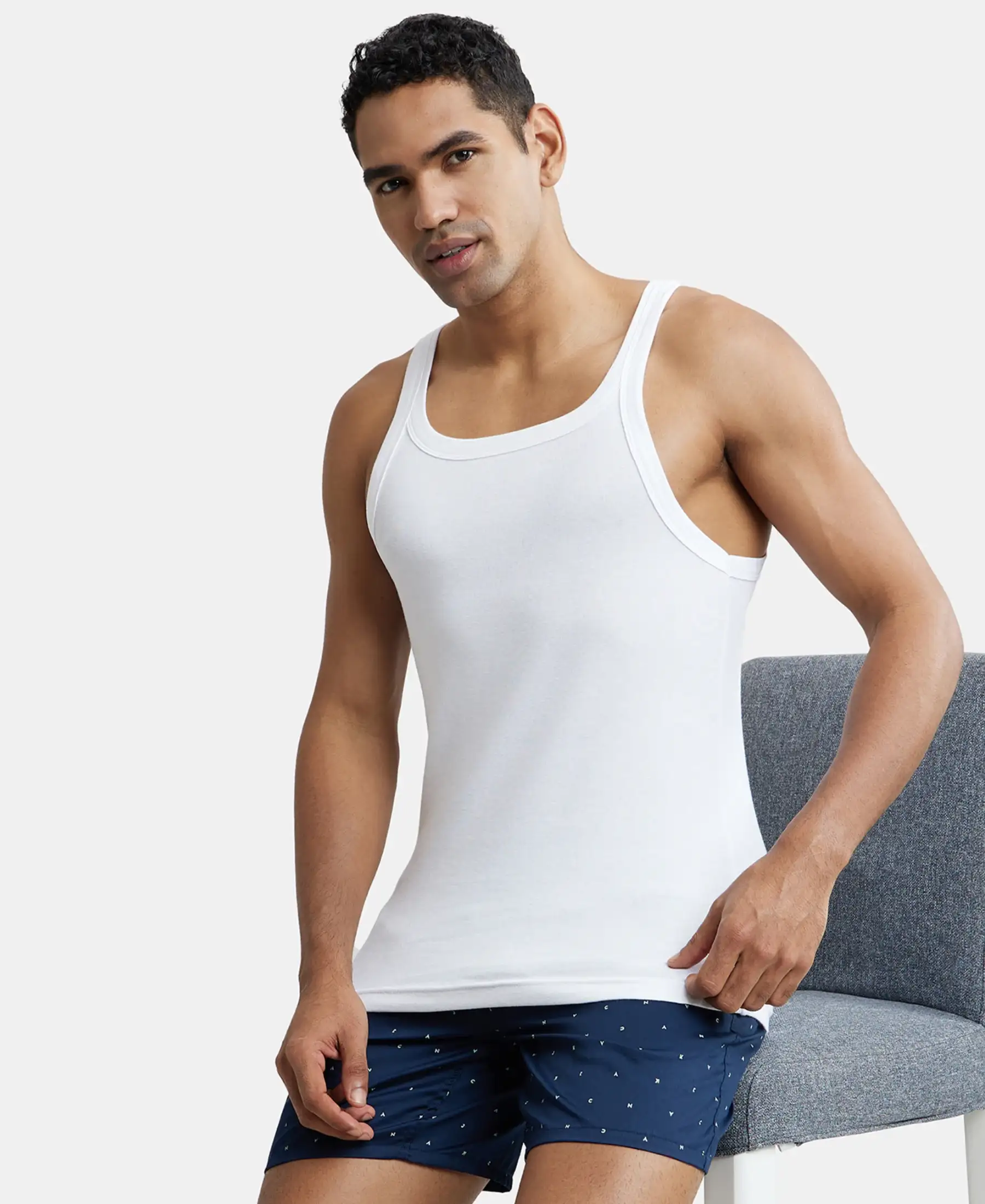 Super Combed Cotton Rib Square Neck Gym Vest - White (Pack of 2) - Image 8